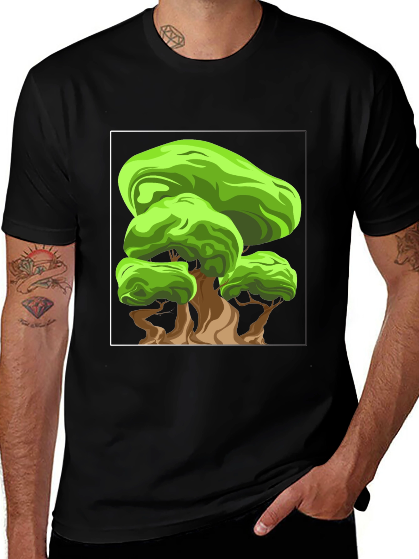 Variant 23 of Cartoon Tree Graphic Black T-Shirt