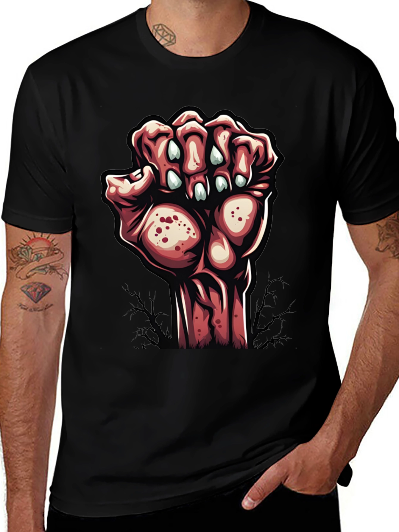 Variant 7 of Zombie Hand Graphic Tee - Unique Halloween Style