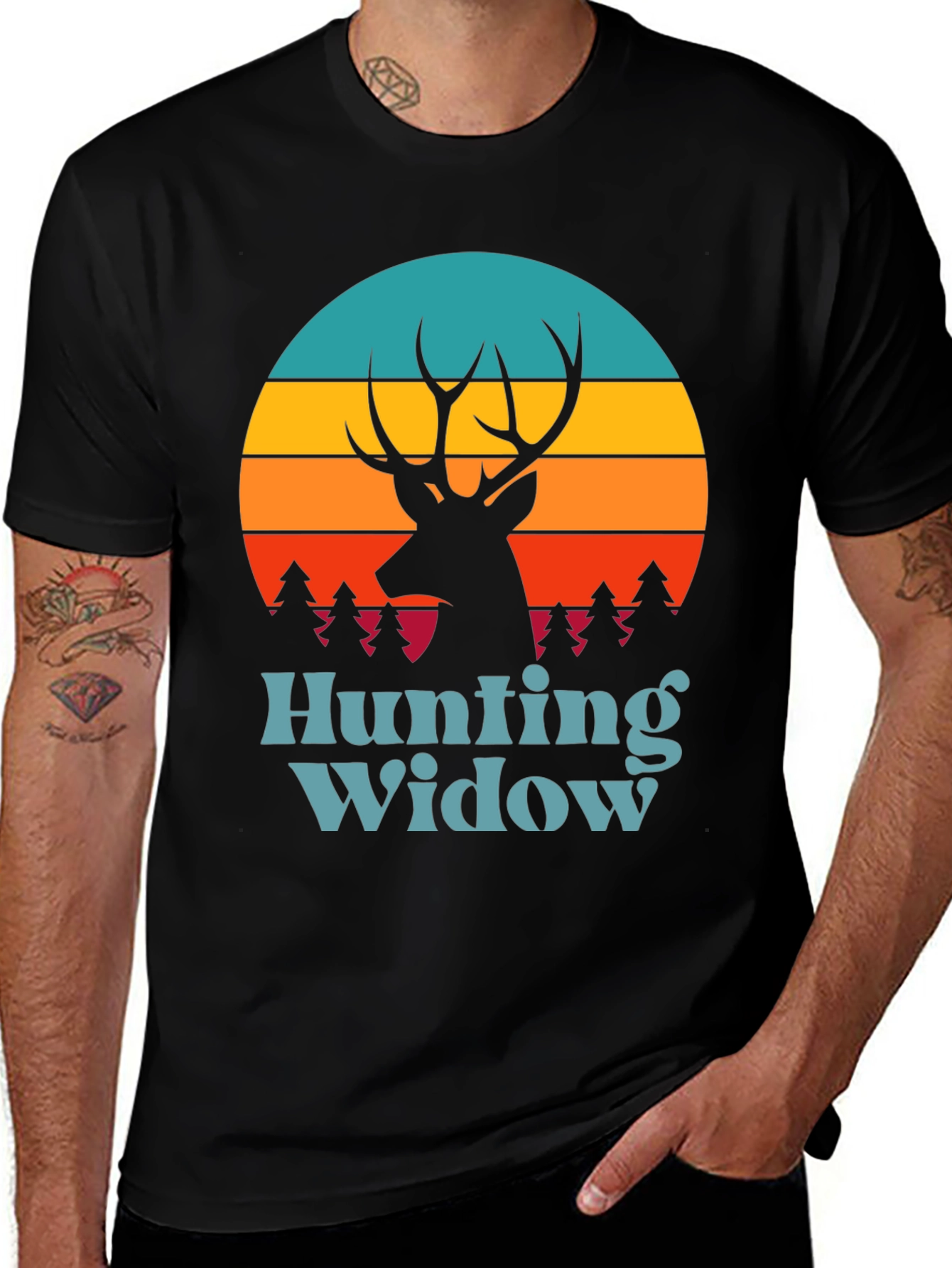 Hunting Widow Tee - Deer Silhouette Sunset Design