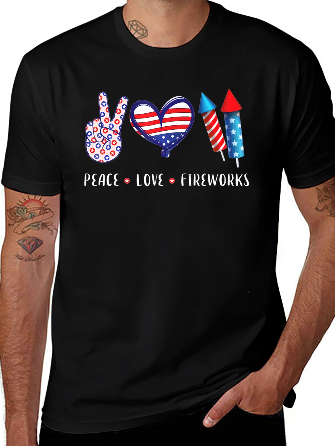 Peace Love Fireworks Patriotic T-Shirt