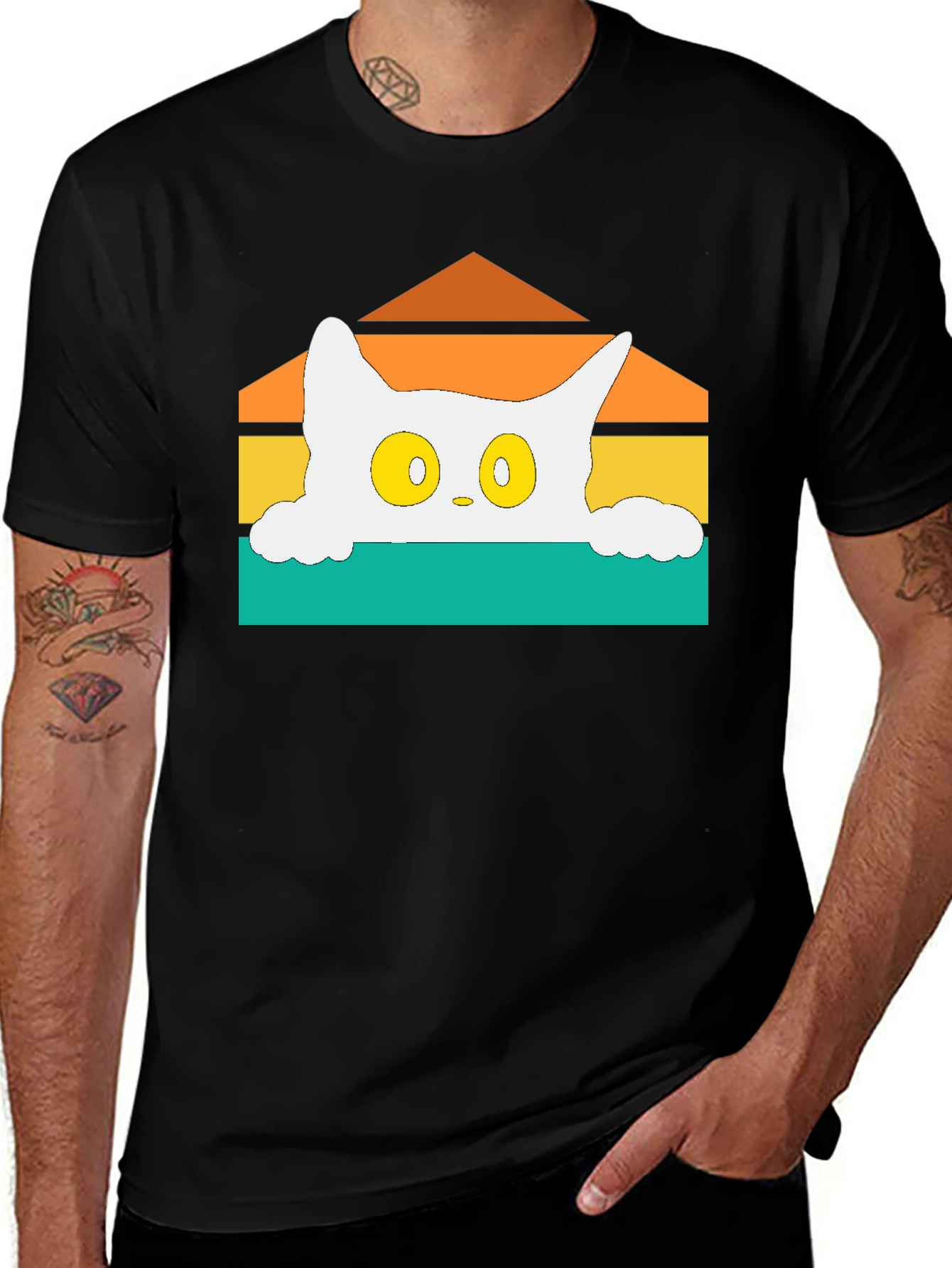Variant 27 of Retro Cat Peek T-Shirt - Black