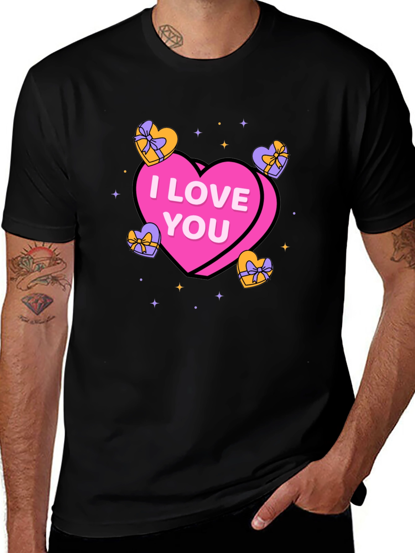I Love You Heart Candy Graphic Black T-Shirt