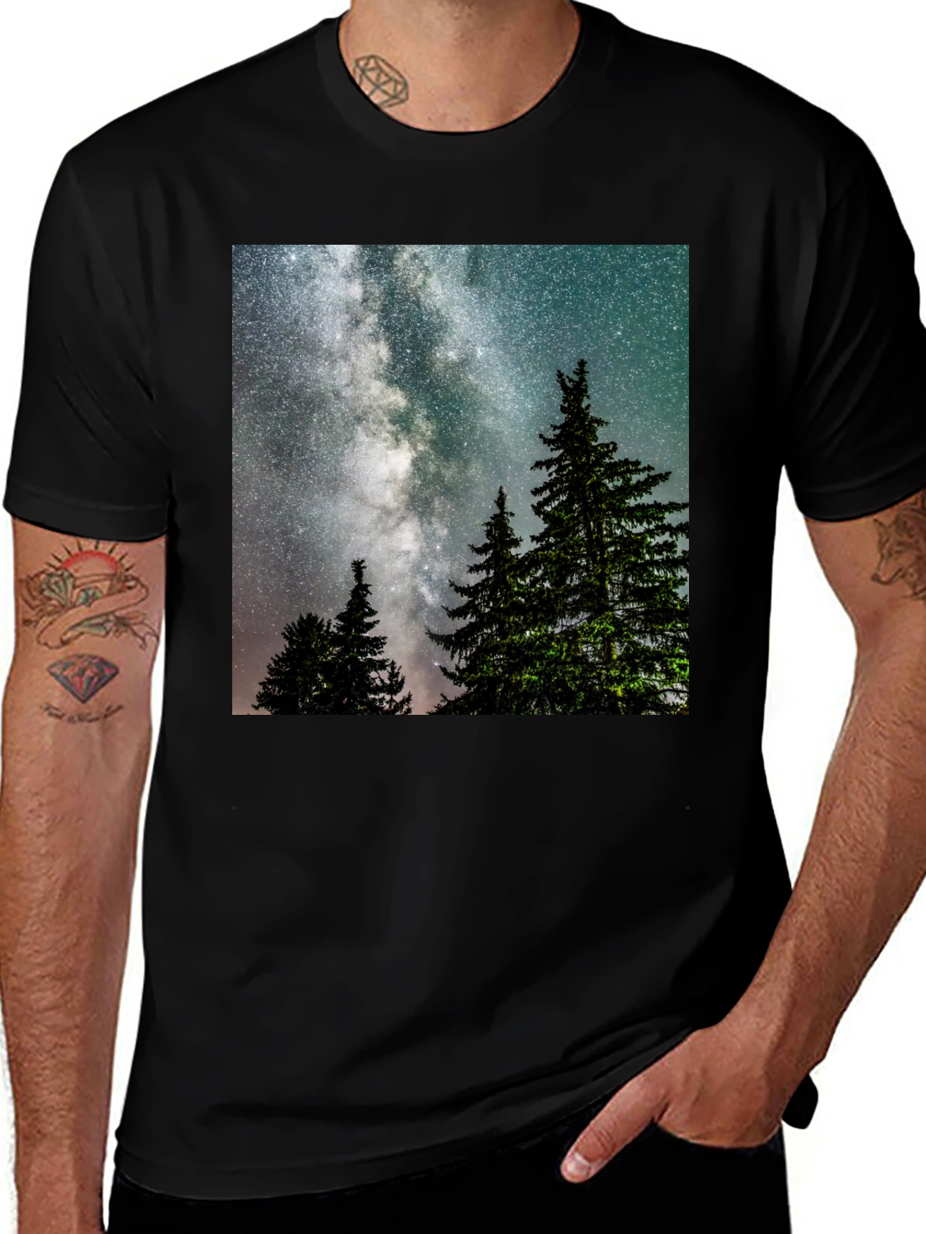 Variant 14 of Night Sky Forest Tee - Dark Graphic Print Shirt