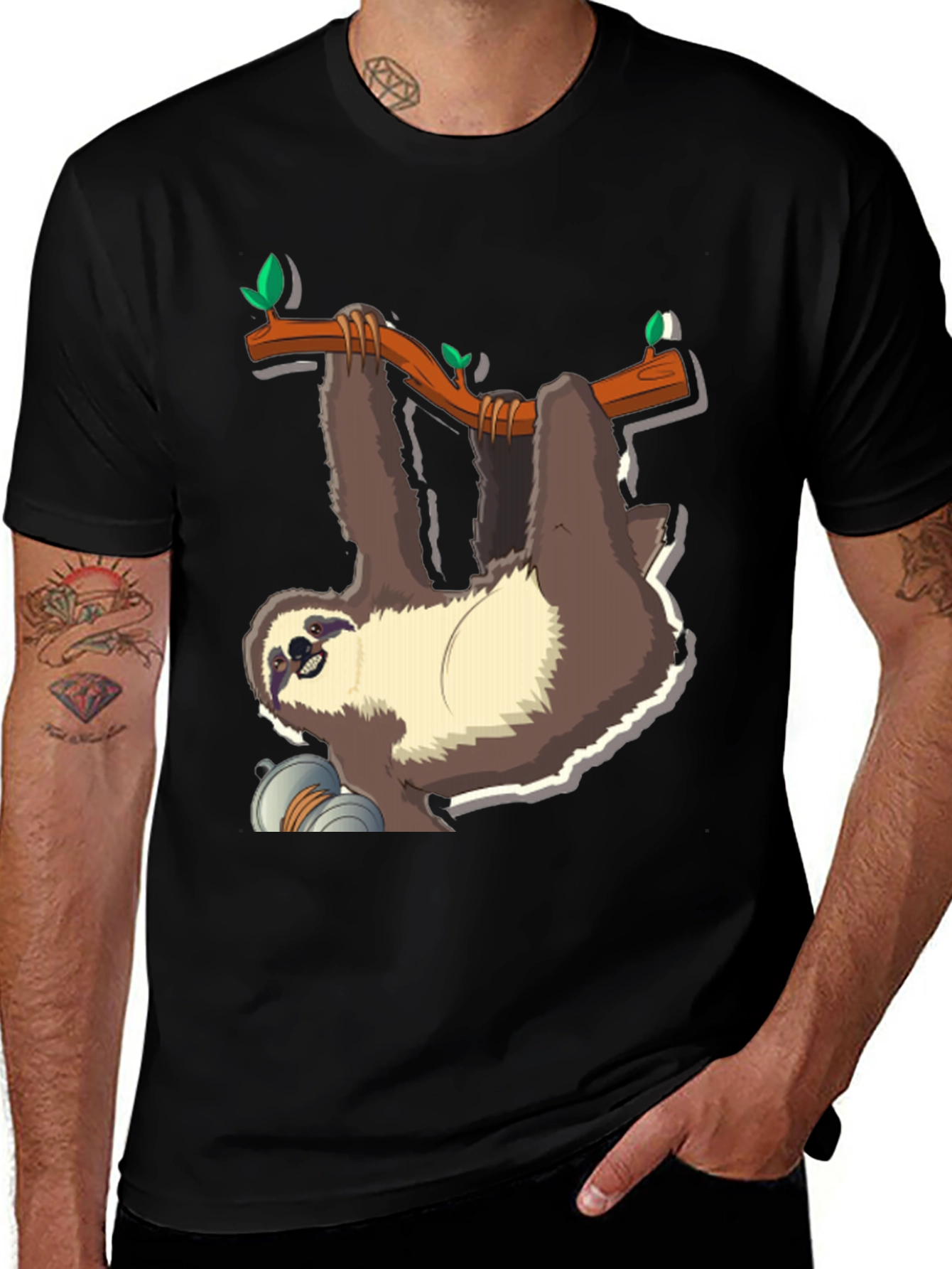 Variant 2 of Sloth on Branch Graphic T-Shirt - Men's Black Tee