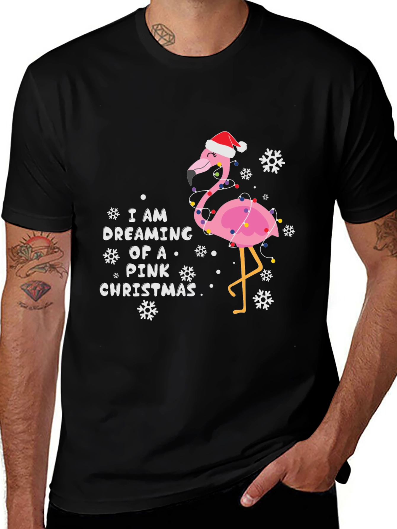 Pink Christmas Flamingo T-Shirt - Holiday Festive Tee