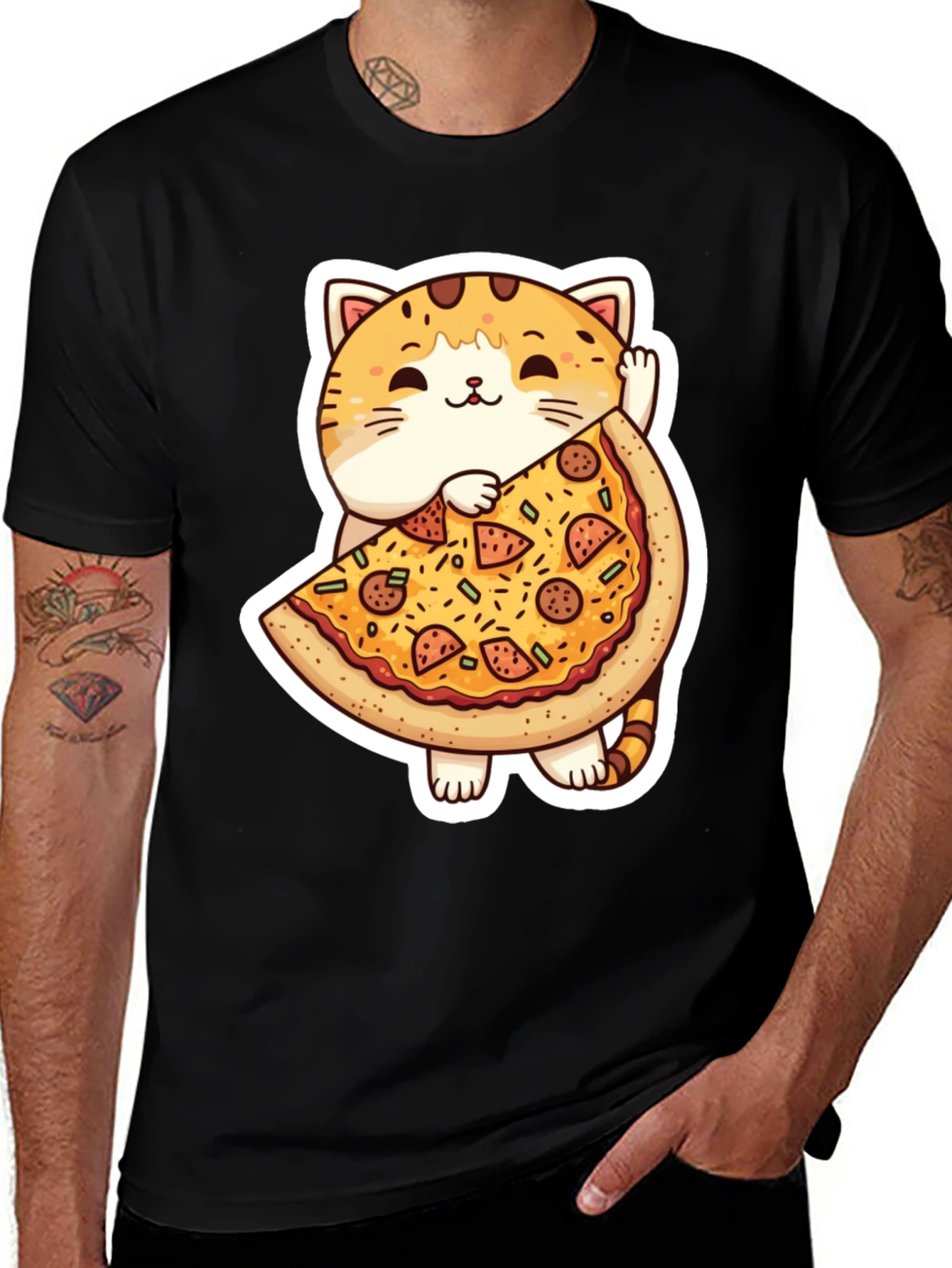 Variant 2 of Cute Cat Pizza T-Shirt - Unisex Cotton Tee
