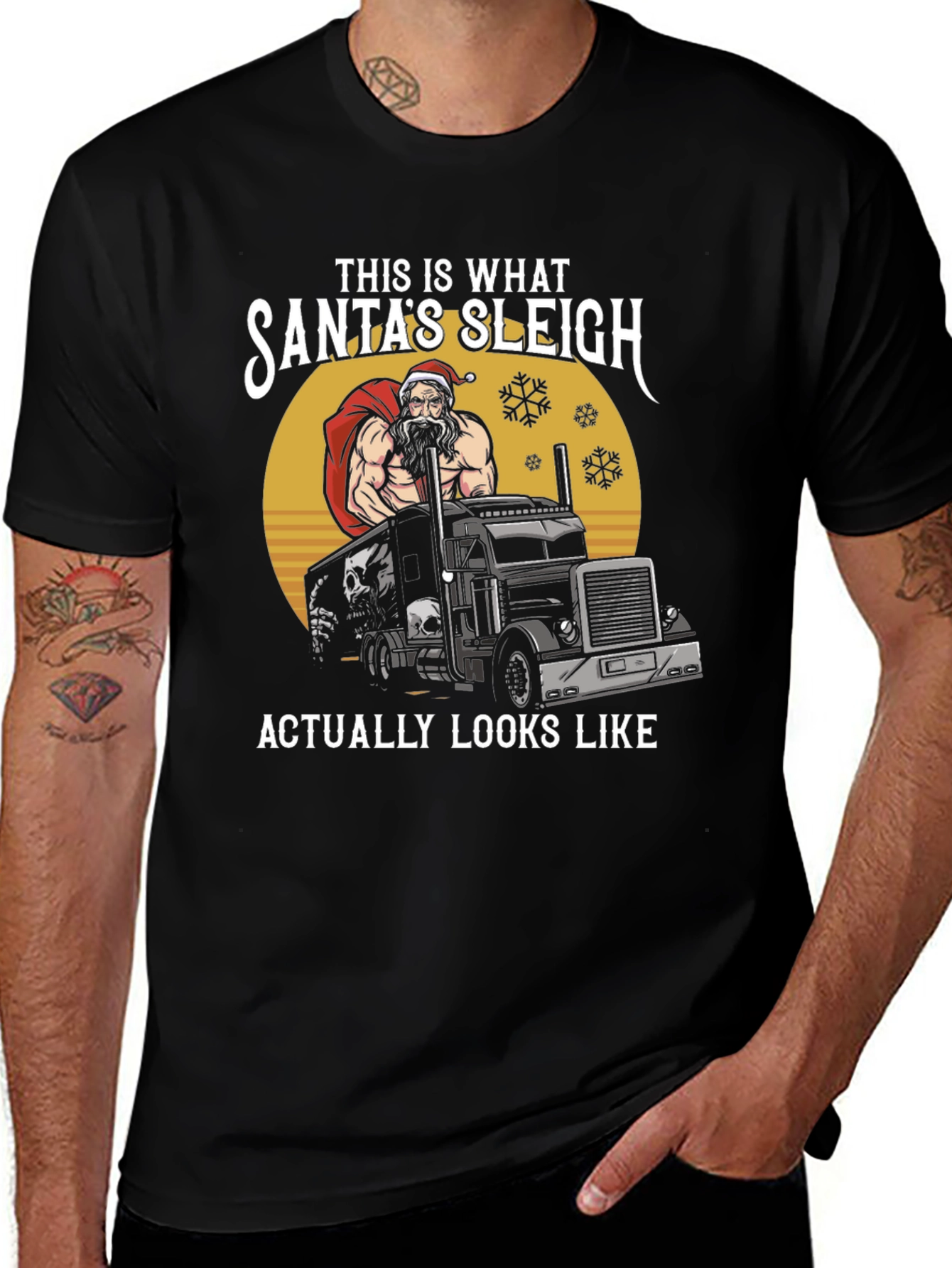 Santa's Sleigh Trucker T-Shirt - Holiday Humor