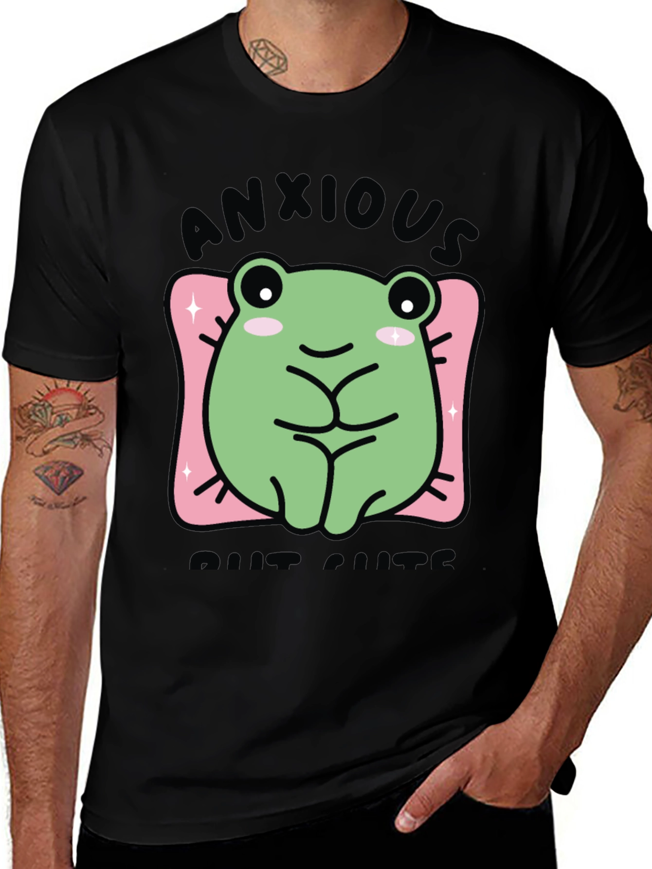 Variant 14 of Anxious But Cute Frog Graphic Tee - Black