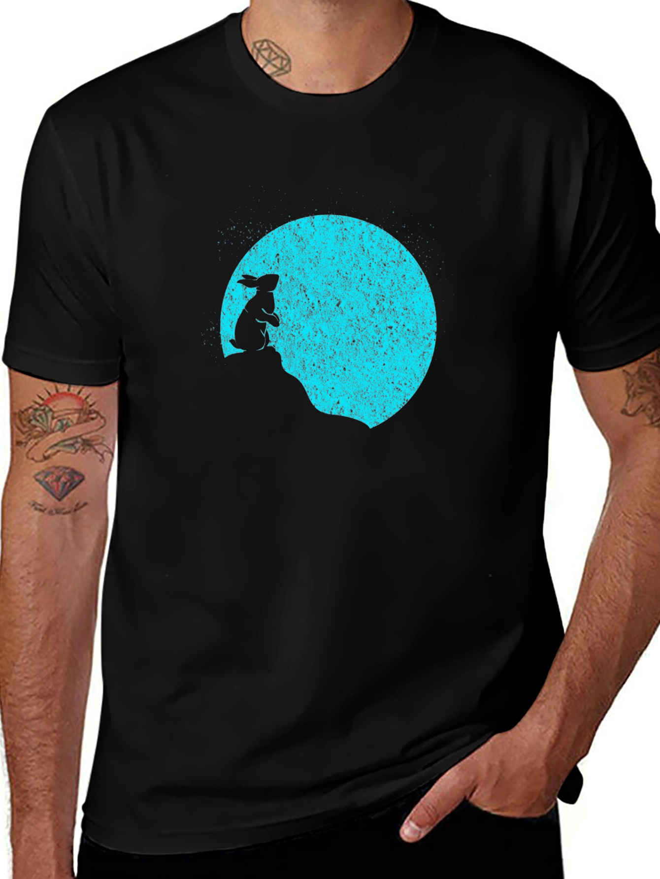 Variant 2 of Moon Gazing Rabbit Black T-Shirt