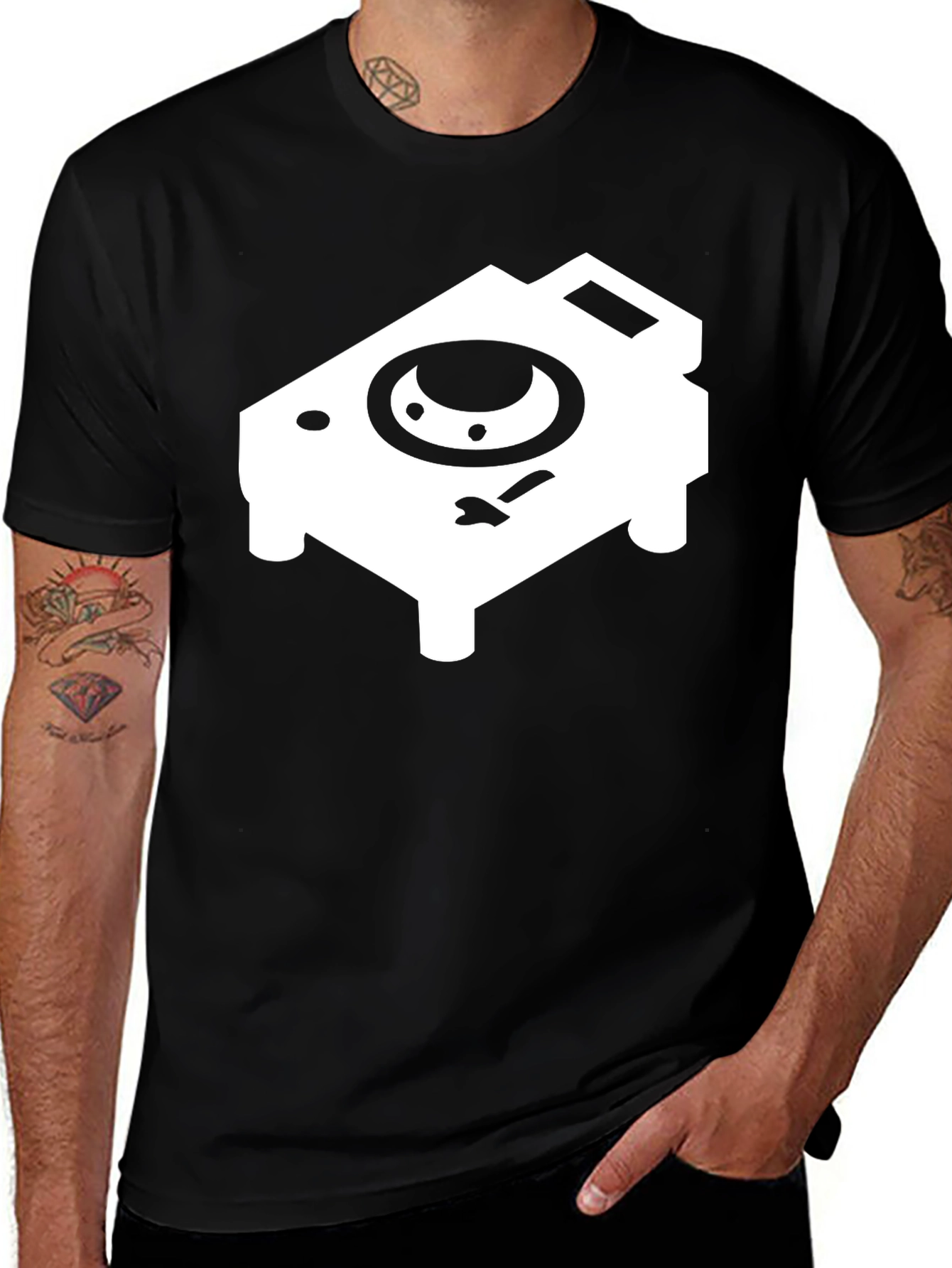Variant 22 of DJ Turntable Graphic Tee - Black Cotton T-Shirt