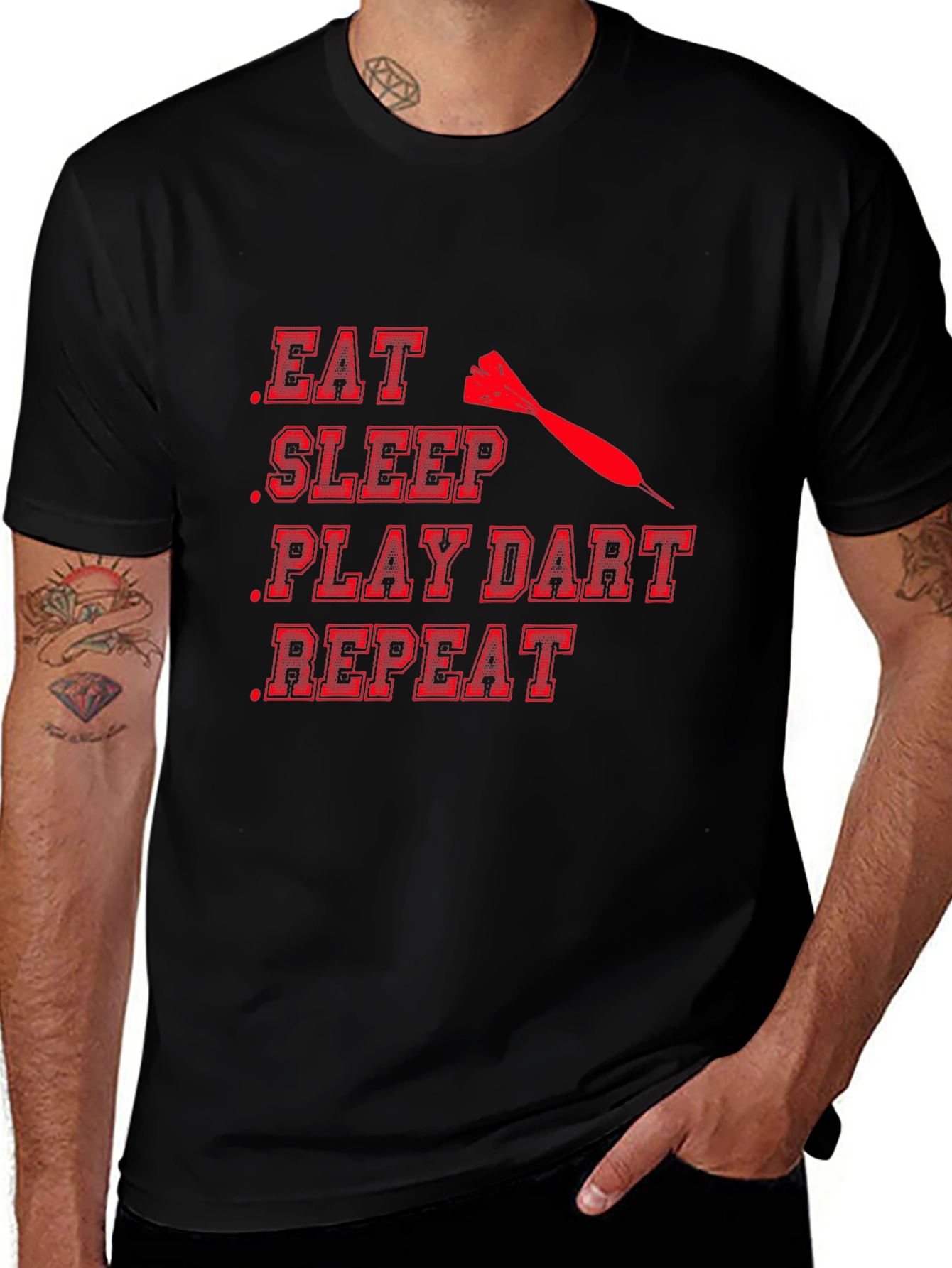 Variant 24 of Eat Sleep Play Dart Repeat Black T-Shirt