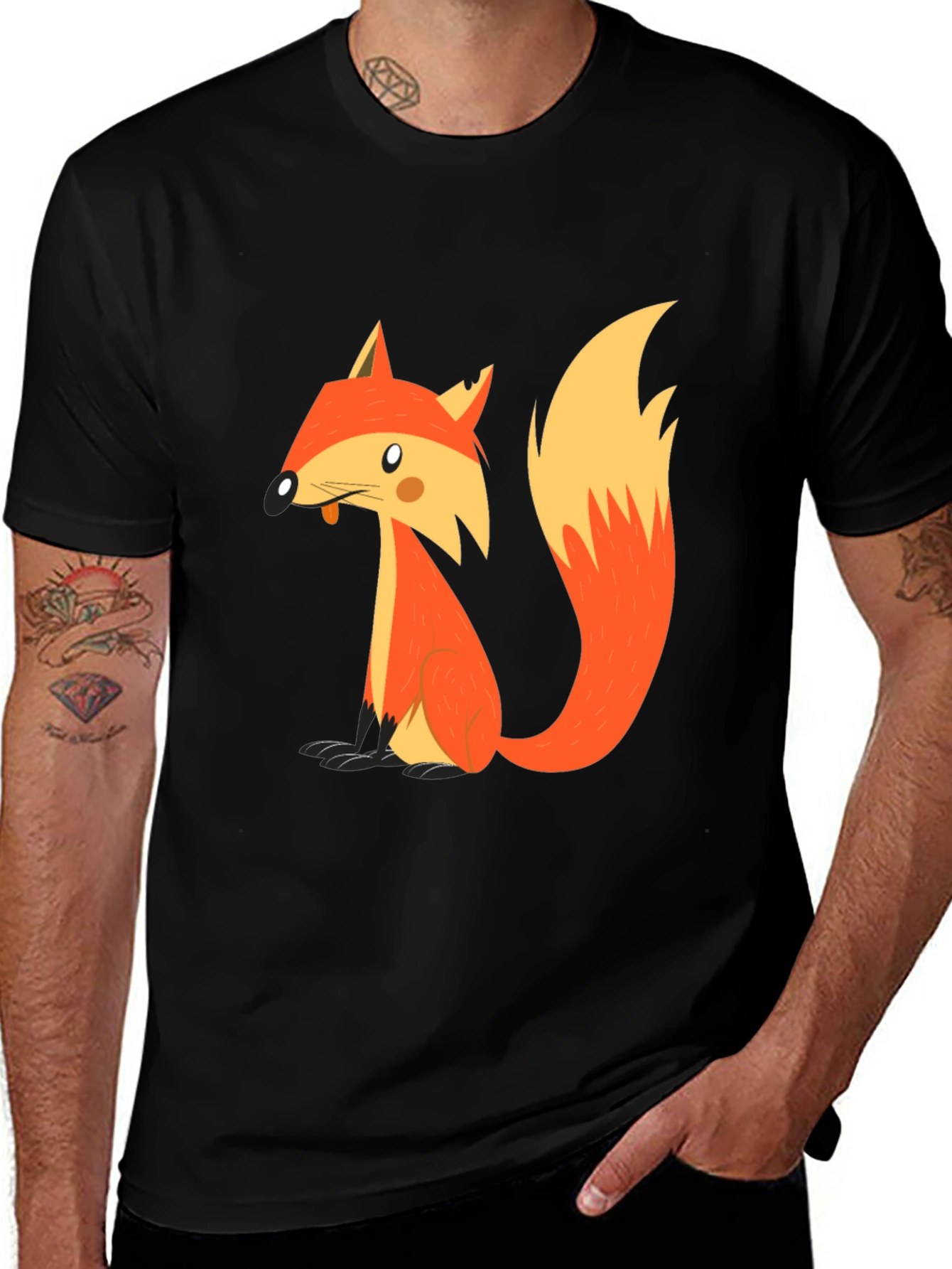 Variant 18 of Cartoon Fox Graphic T-Shirt - Black