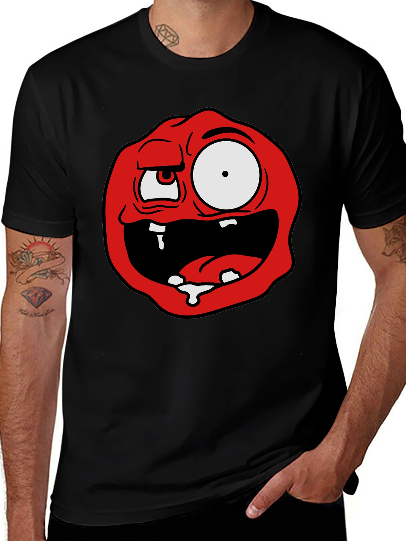 Variant 12 of Cartoon Monster Graphic Tee - Black Cotton Blend