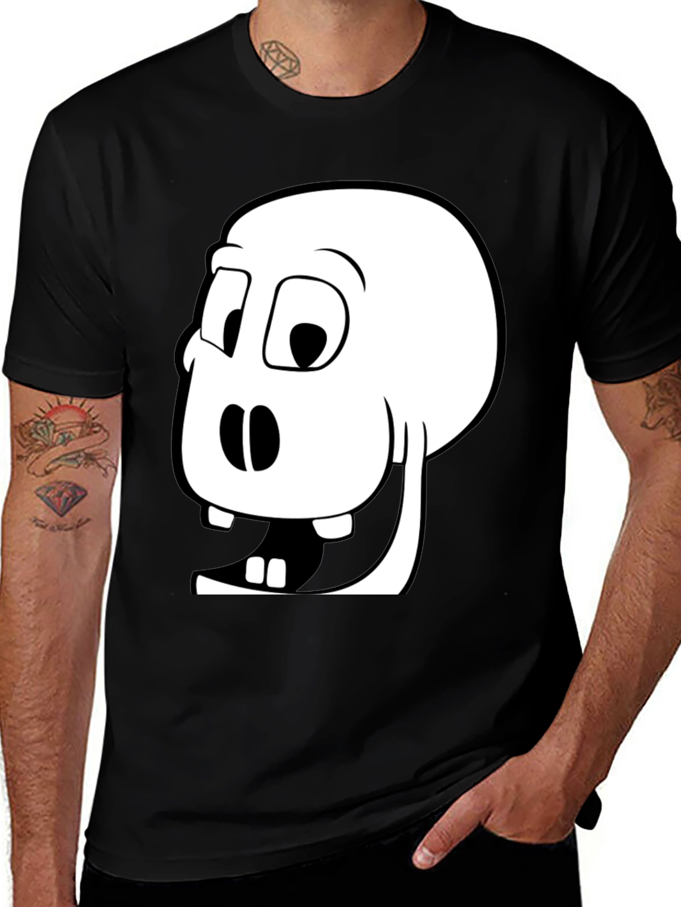 Variant 4 of Funny Cartoon Skull Graphic Tee - Black Cotton Blend