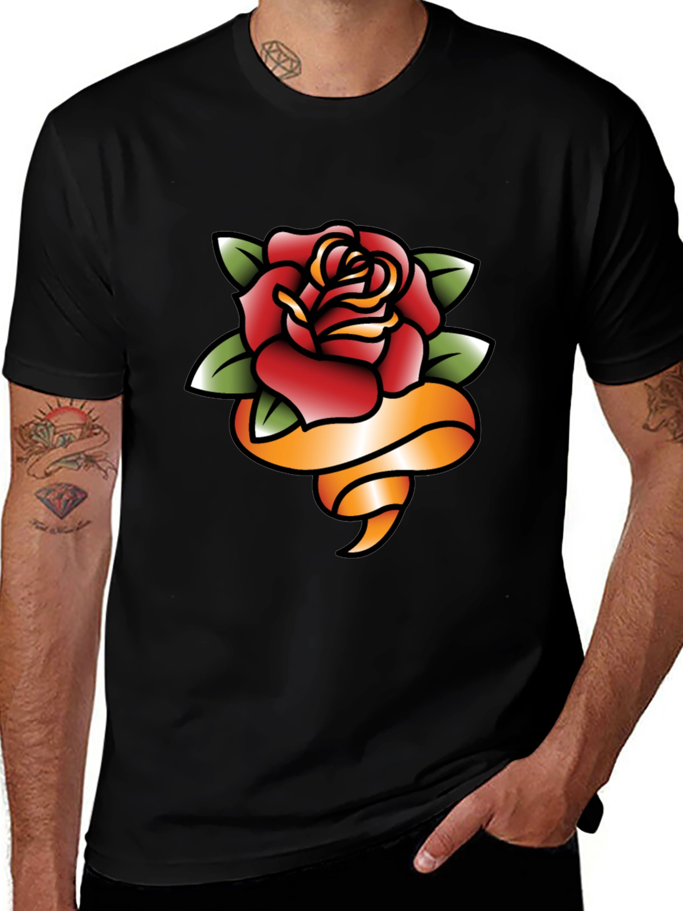Variant 14 of Rose and Ribbon Graphic Tee - Classic Tattoo Style