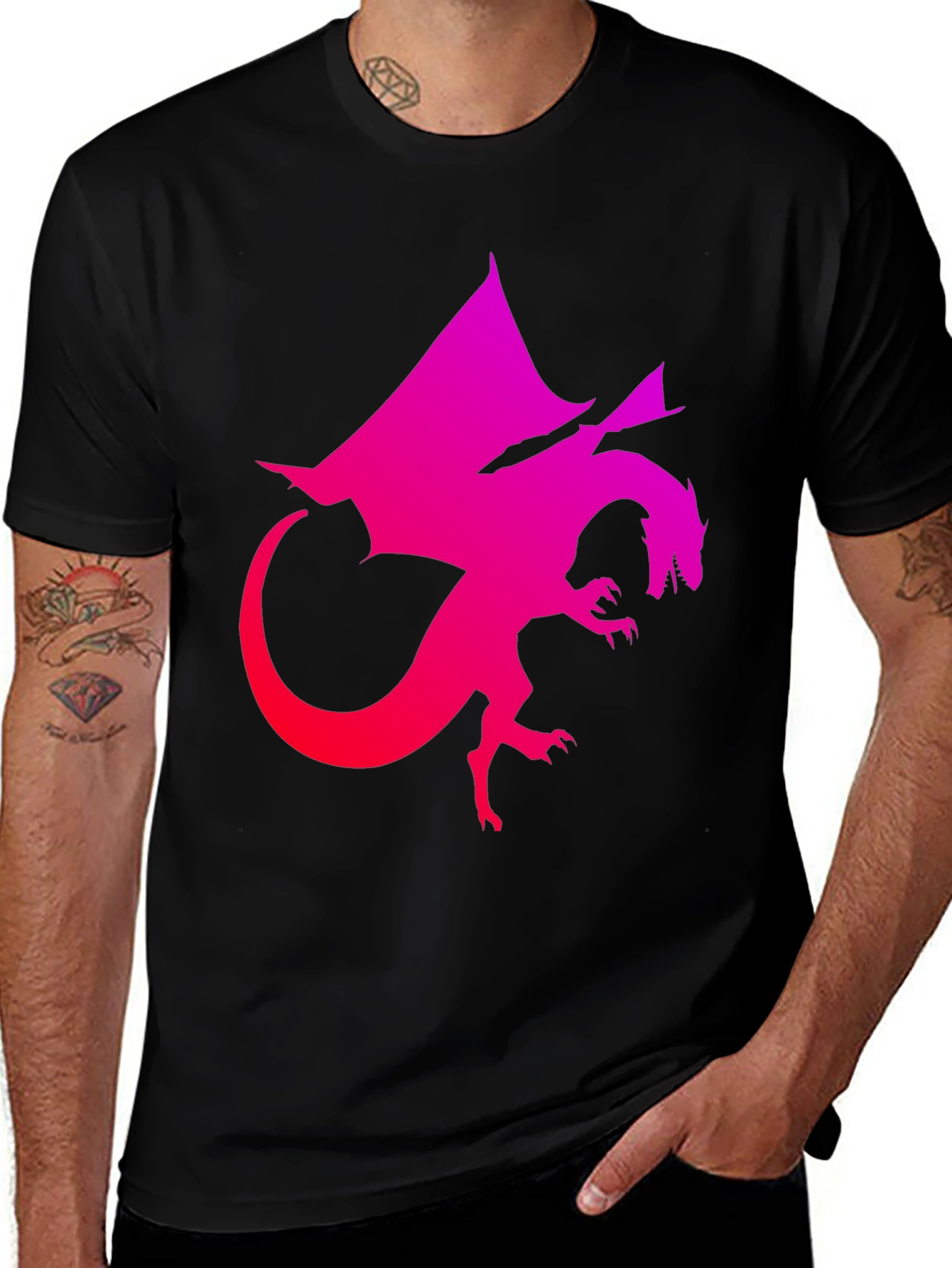 Variant 7 of Gradient Dragon Graphic Tee - Black Casual T-Shirt