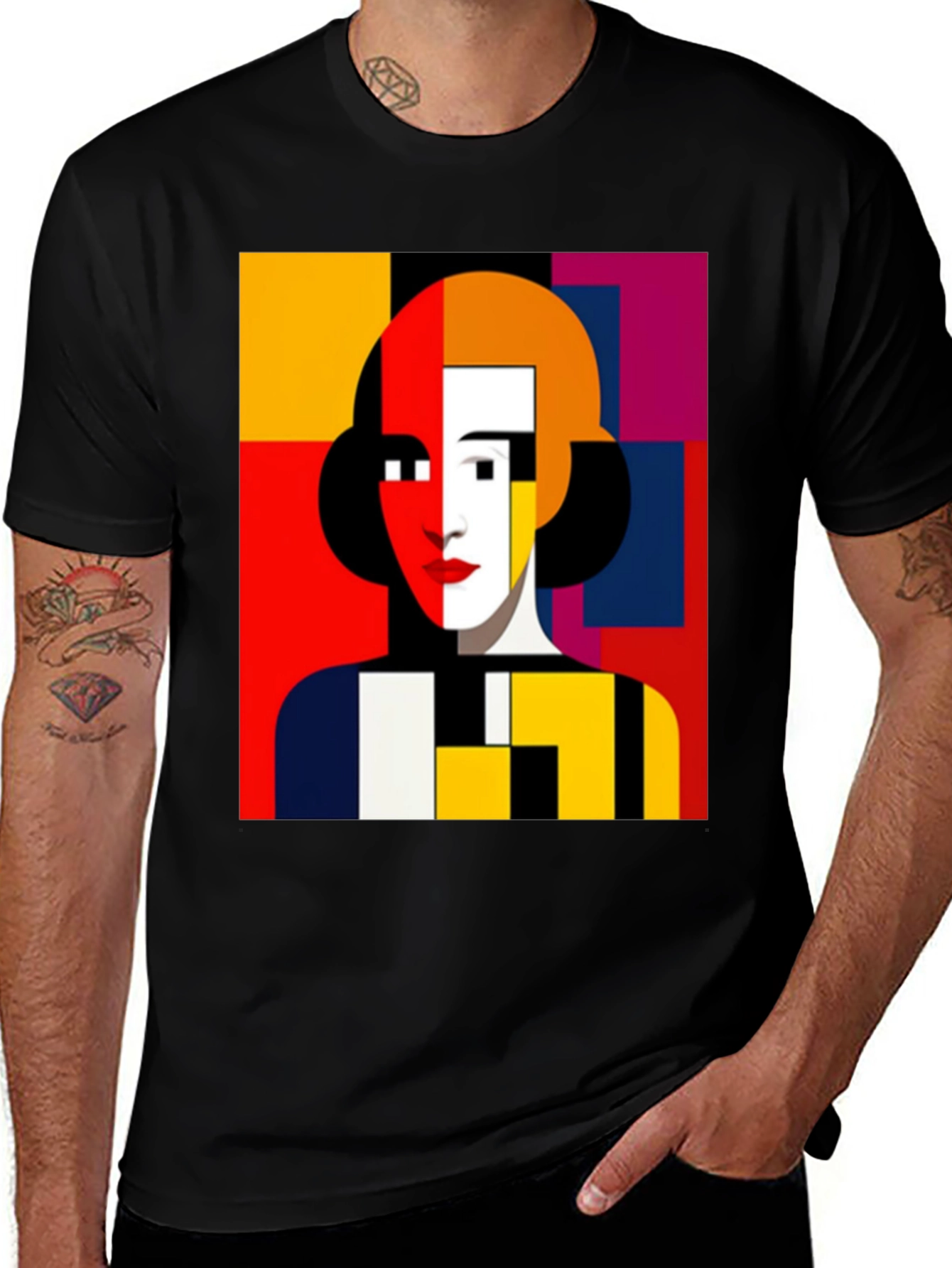 Variant 15 of Abstract Face Graphic Black T-Shirt