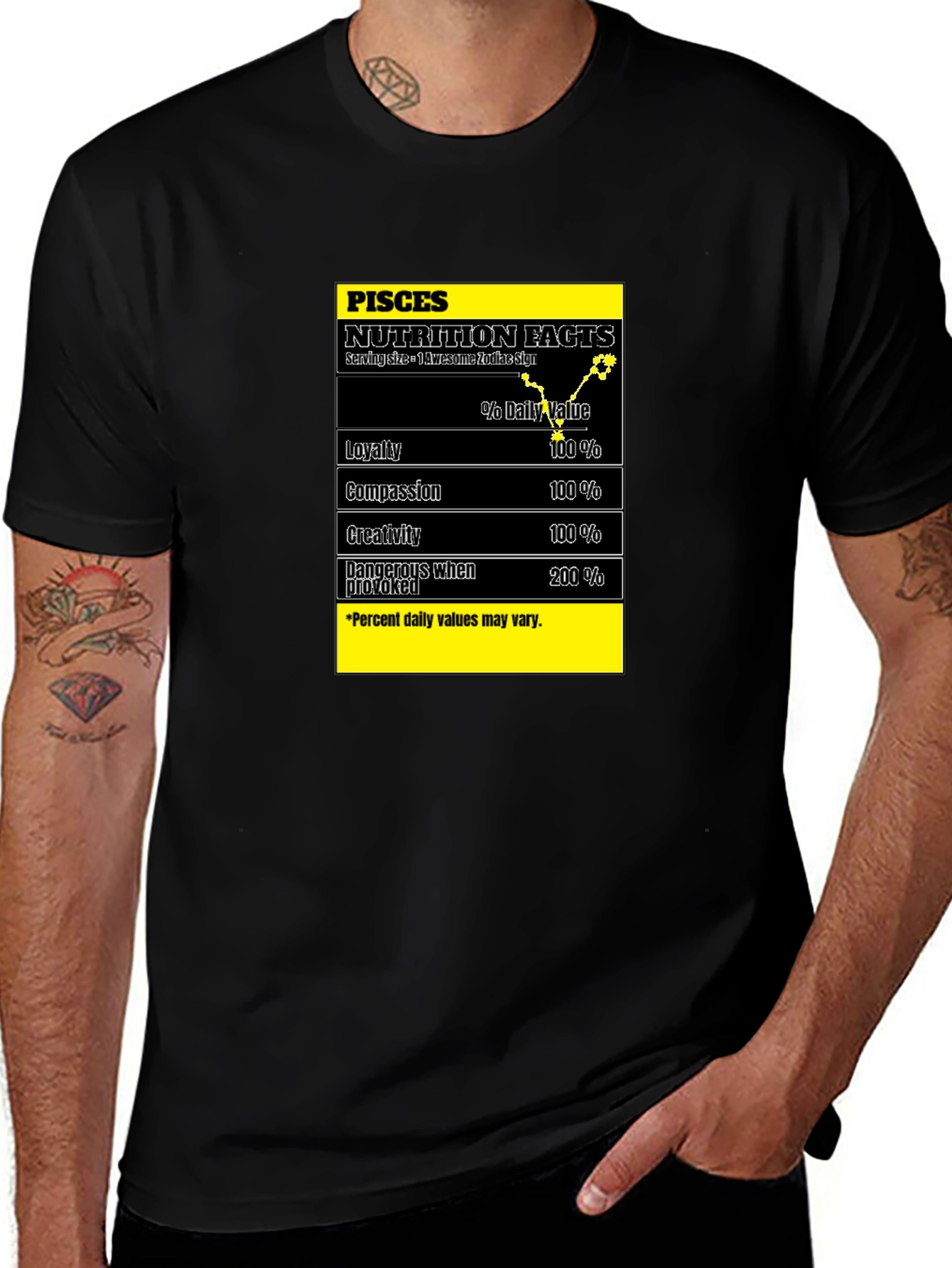 Pisces Zodiac Nutrition Facts Black T-Shirt