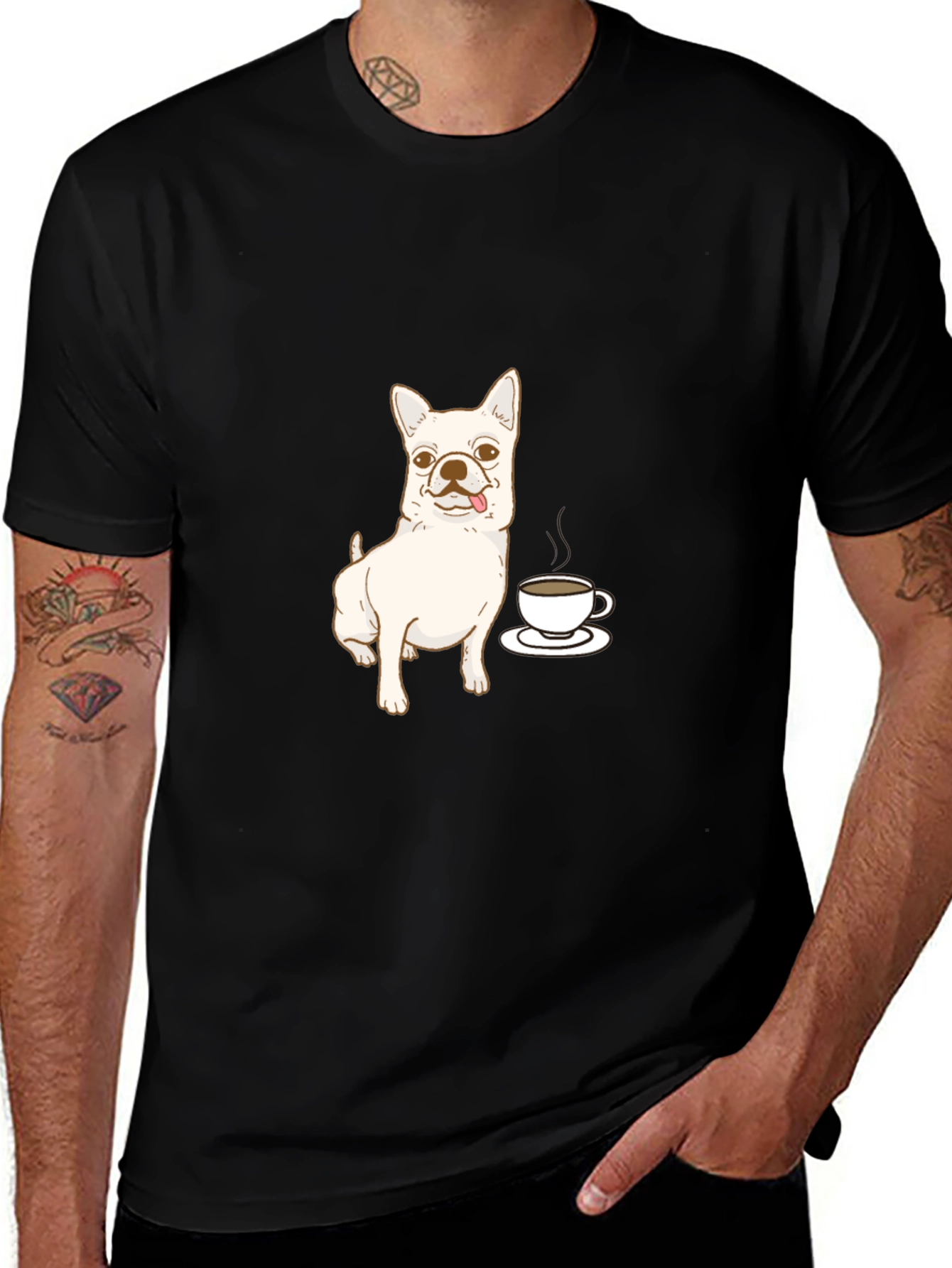 Variant 24 of Cute Dog & Coffee Black T-Shirt