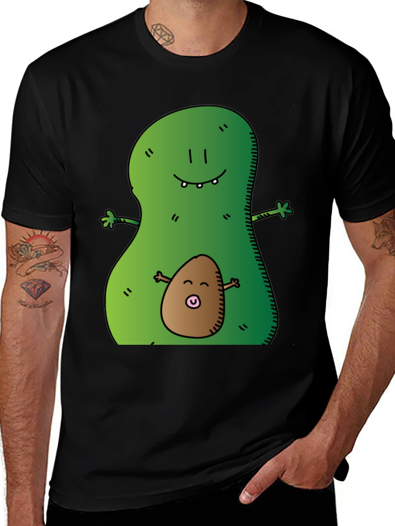 Variant 7 of Avocado Hug Graphic Tee - Black Cotton T-Shirt