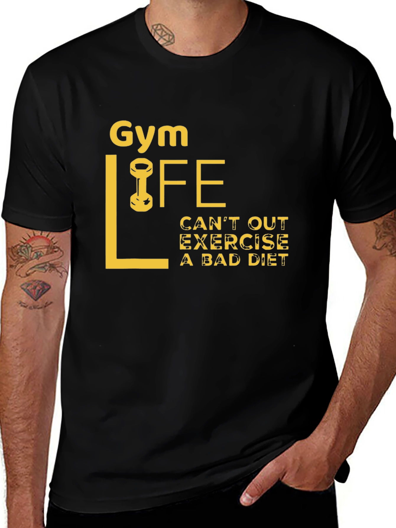 Variant 13 of Gym Life Workout T-Shirt - Can't Out Exercise Bad Diet