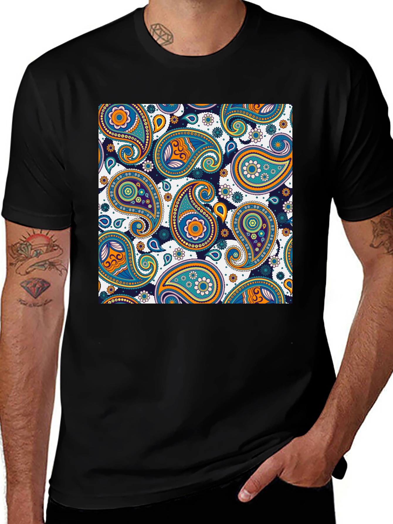Variant 11 of Paisley Pattern Black T-Shirt