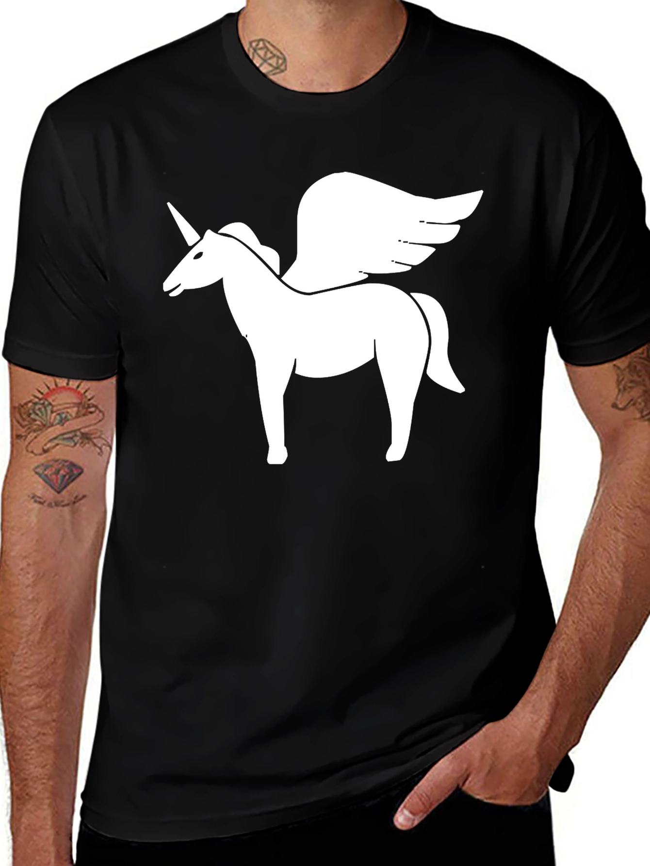Variant 18 of Unicorn Pegasus Graphic Tee - Black Cotton Blend