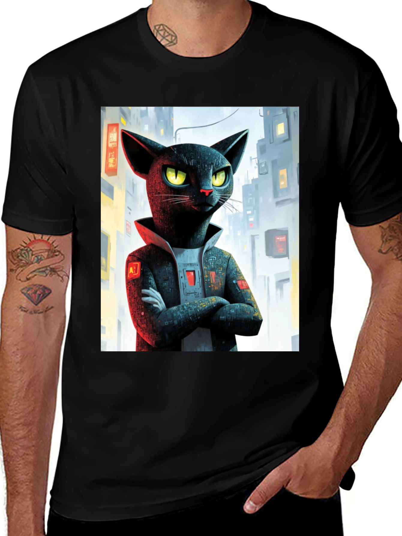 Variant 23 of Cyberpunk Cat Graphic T-Shirt - Cool Urban Style