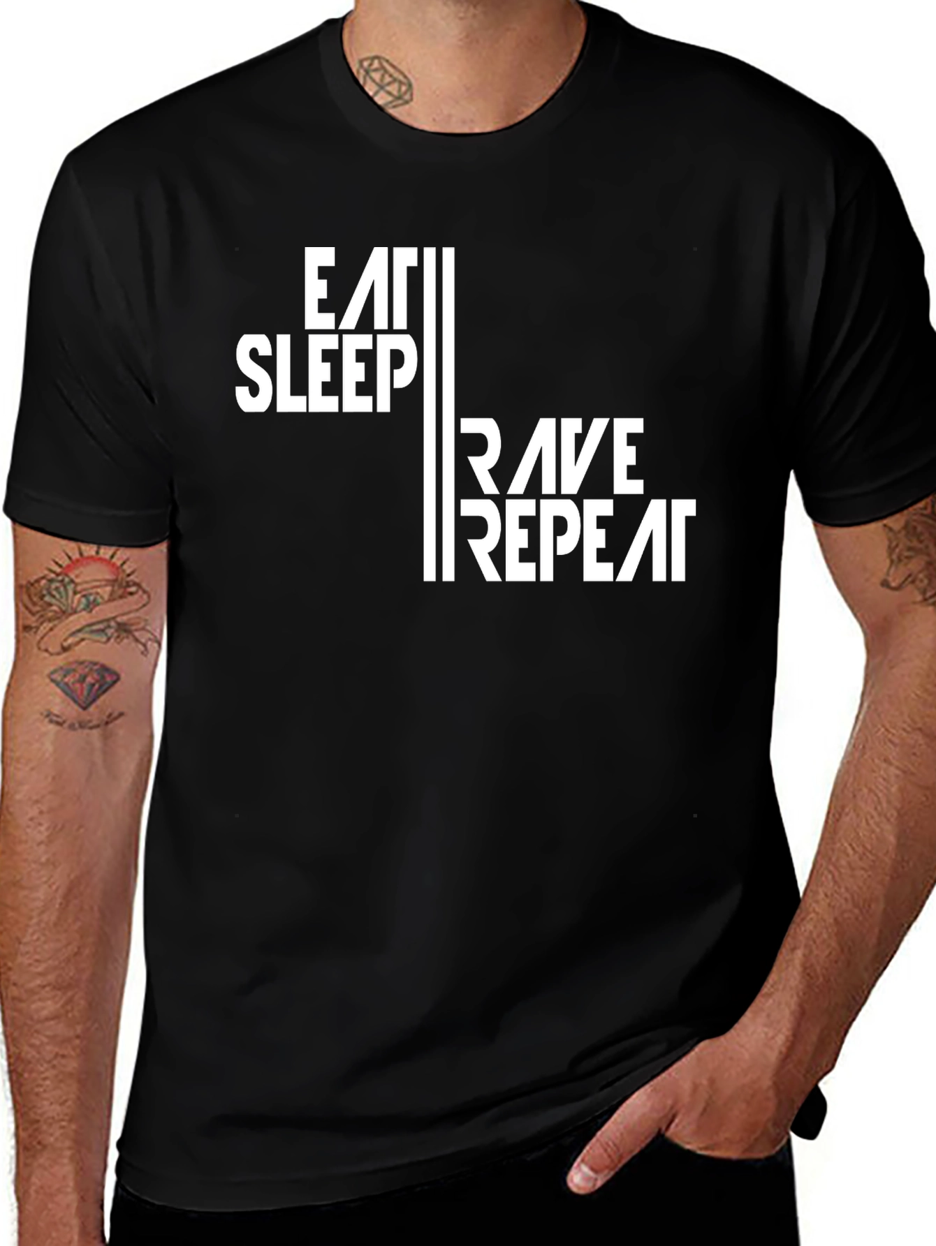 Variant 5 of Eat Sleep Rave Repeat T-Shirt - Black Crew Neck Tee