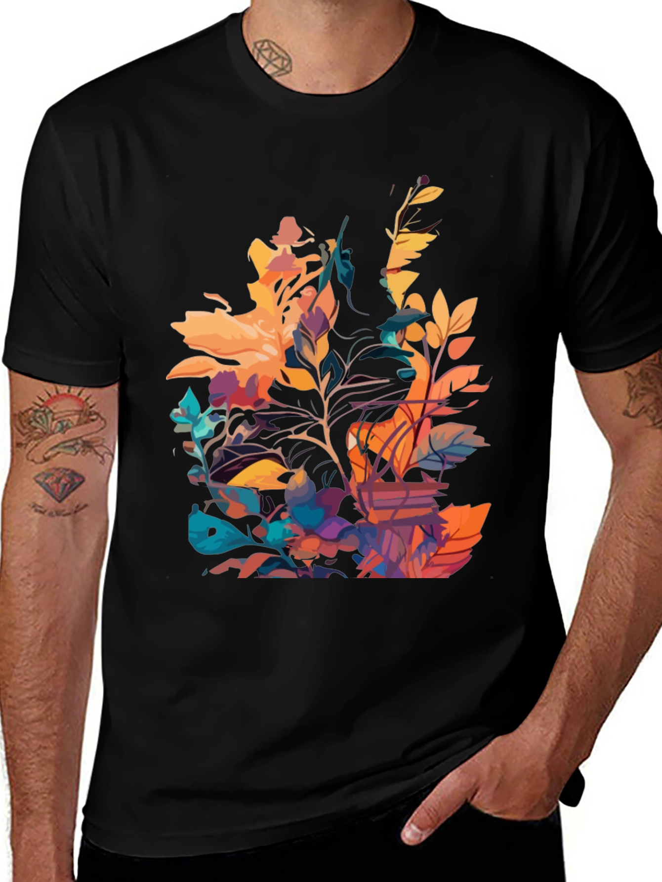 Variant 2 of Botanical Print Black T-Shirt