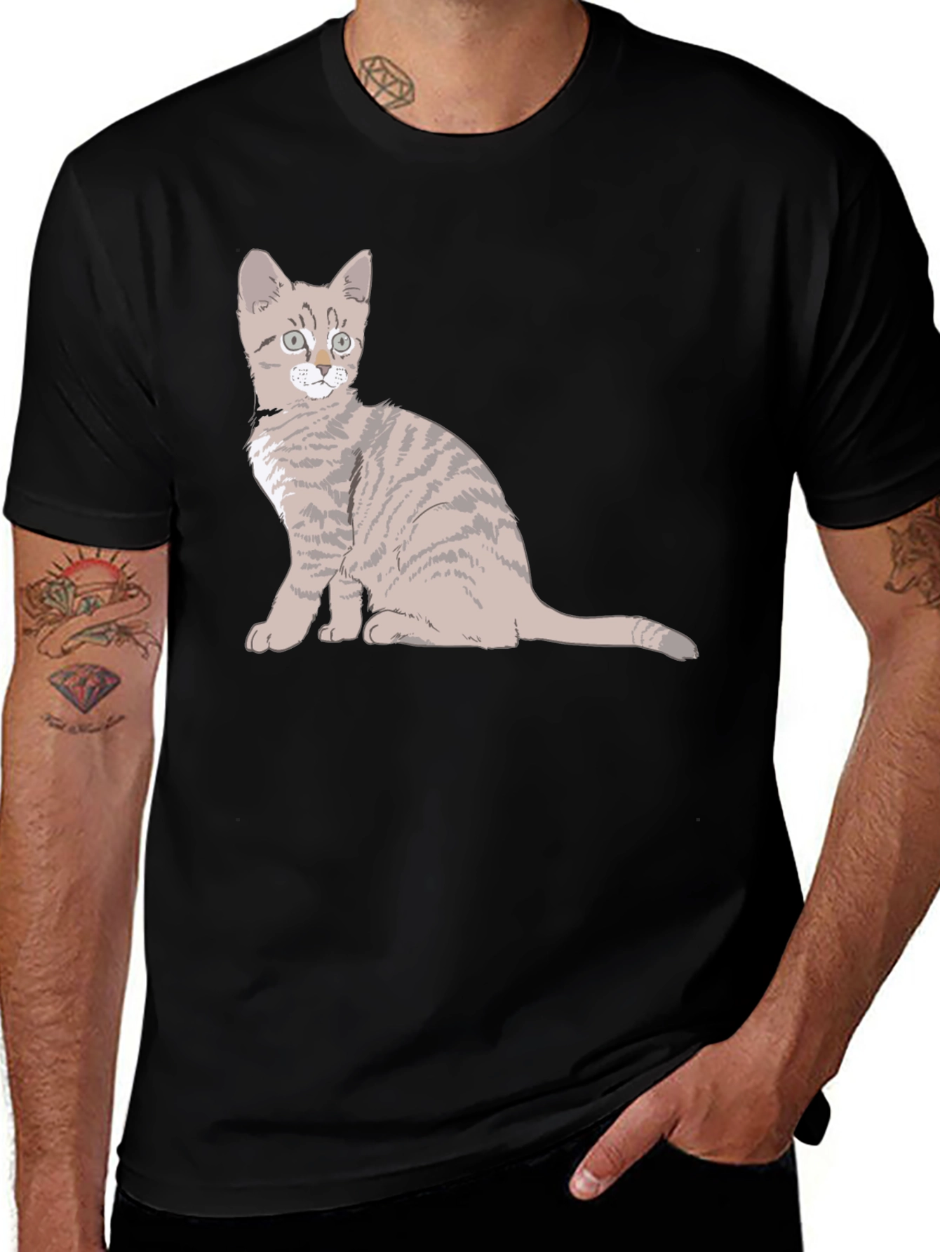 Variant 21 of Cute Cat Graphic Tee - Black Cotton Shirt