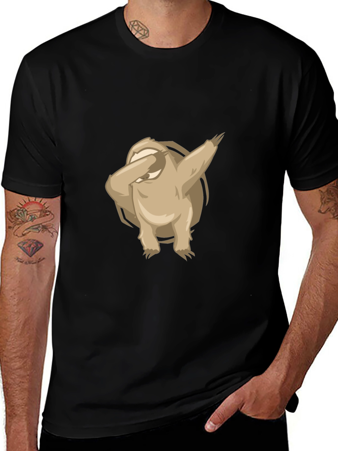 Variant 10 of Dabbing Sloth Graphic Tee - Black Cotton T-Shirt