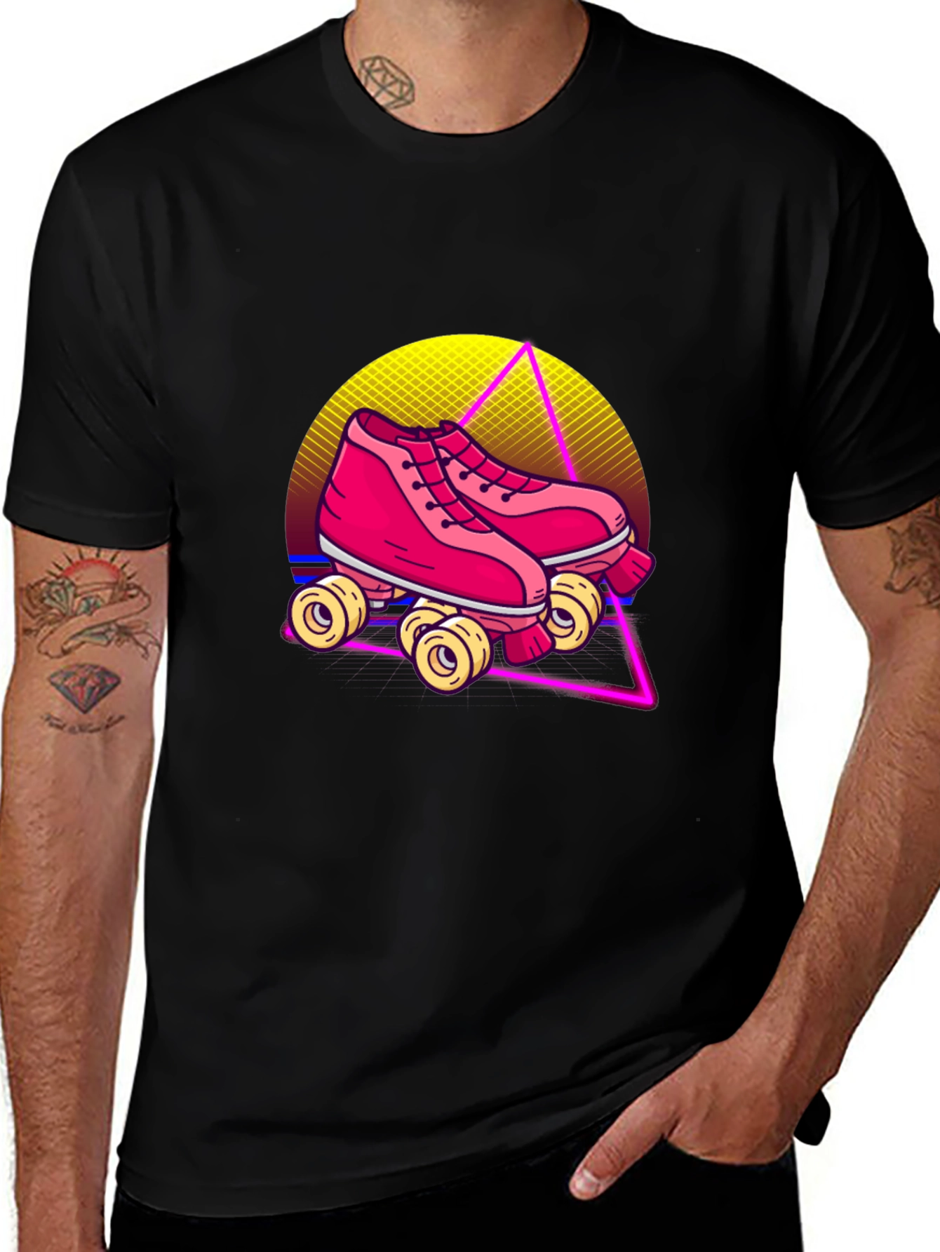 Variant 26 of Retro Roller Skate Graphic Tee - Black Cotton Blend