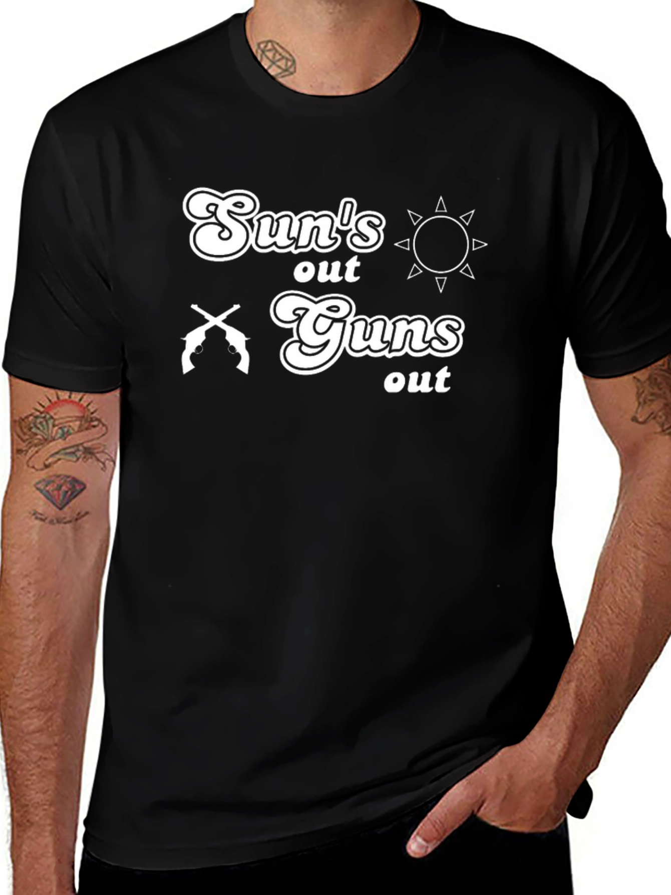 Variant 11 of Sun's Out Guns Out T-Shirt - Black Graphic Tee