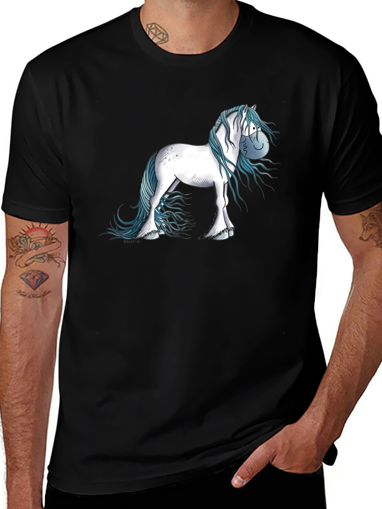 Variant 17 of Horse Cartoon Graphic Black T-Shirt