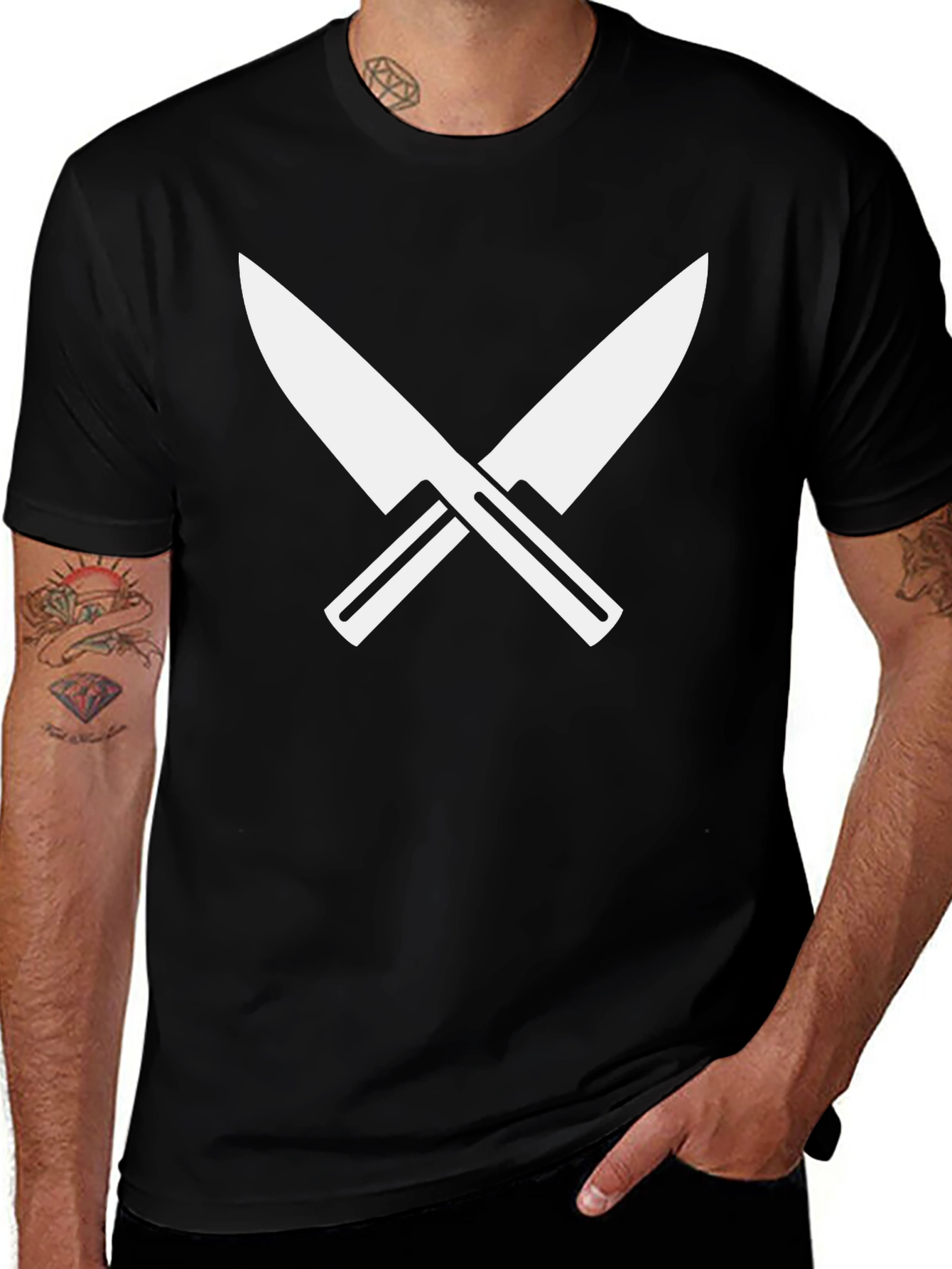 Crossed Knives Graphic Tee - Black Crew Neck