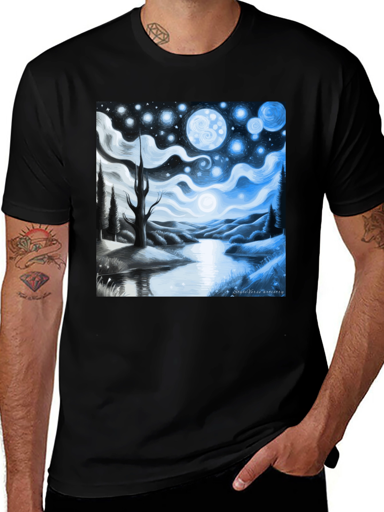 Variant 12 of Starry Night Landscape Graphic Tee