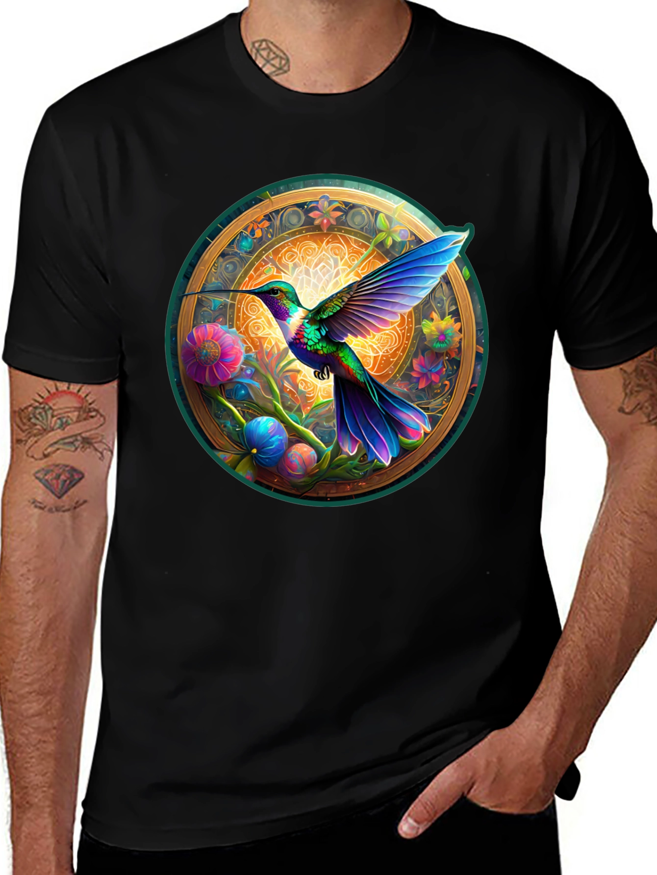 Variant 25 of Hummingbird Mandala Graphic Tee - Artistic Comfort