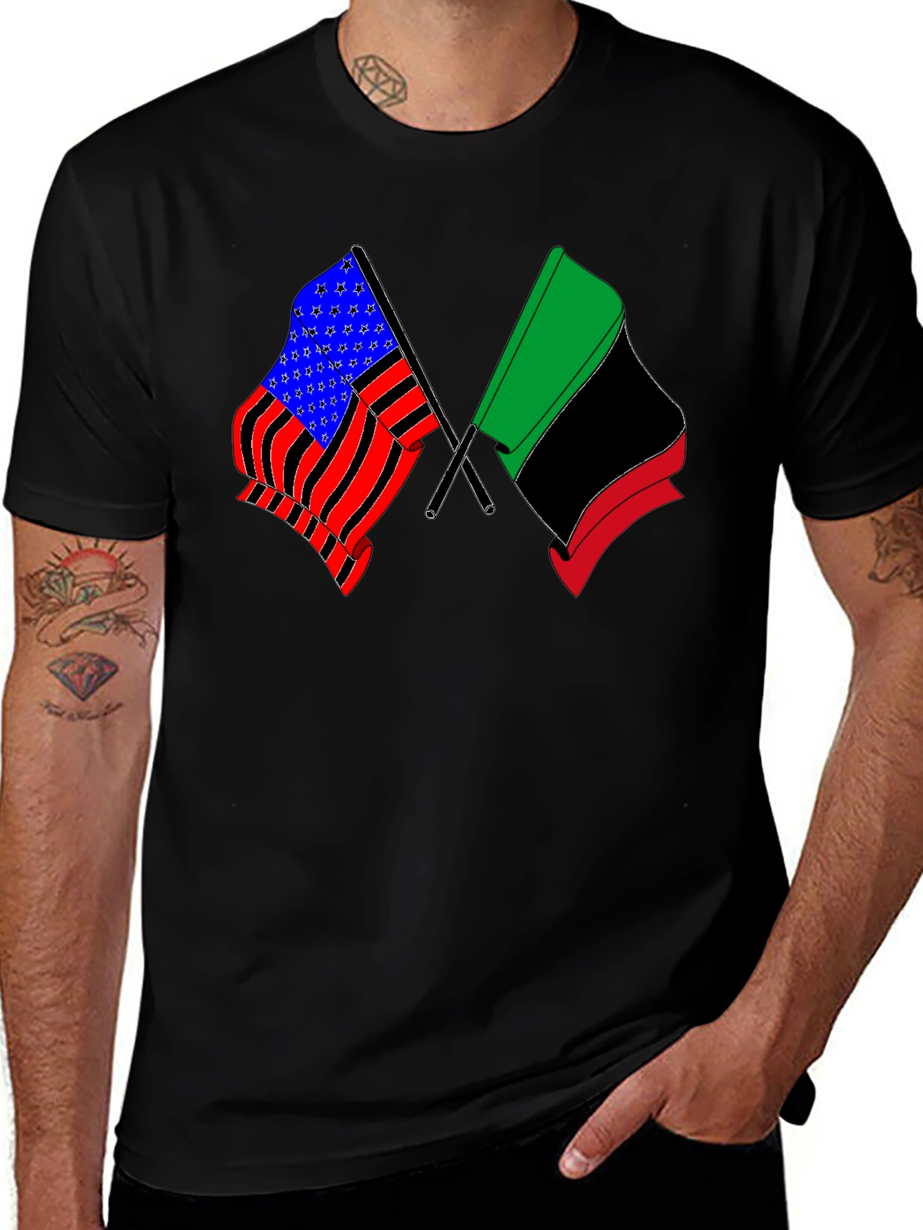 Variant 20 of Dual Flag Graphic Tee - Patriot & Pan-African Pride