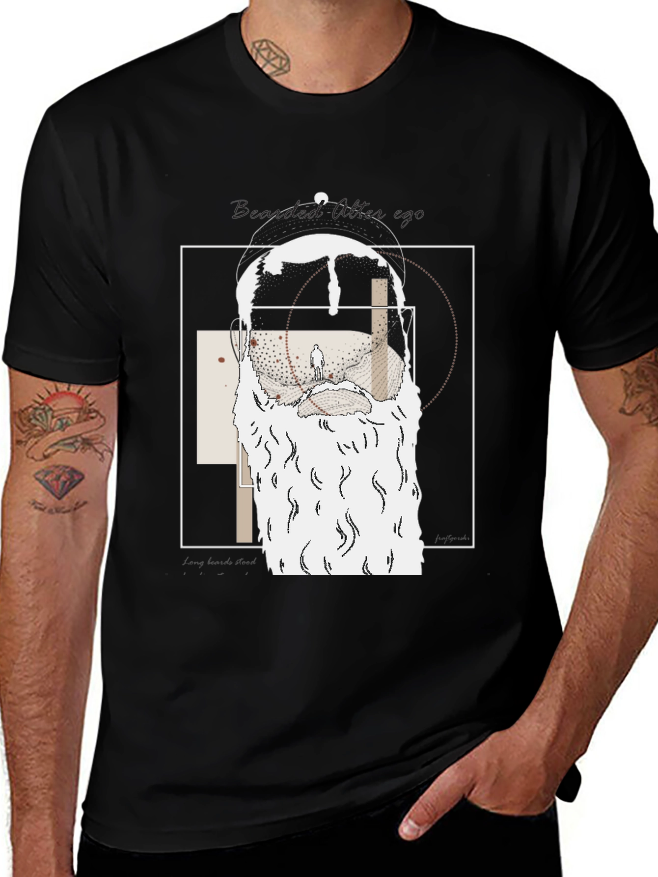 Variant 15 of Abstract Bearded Man Graphic Tee - Black