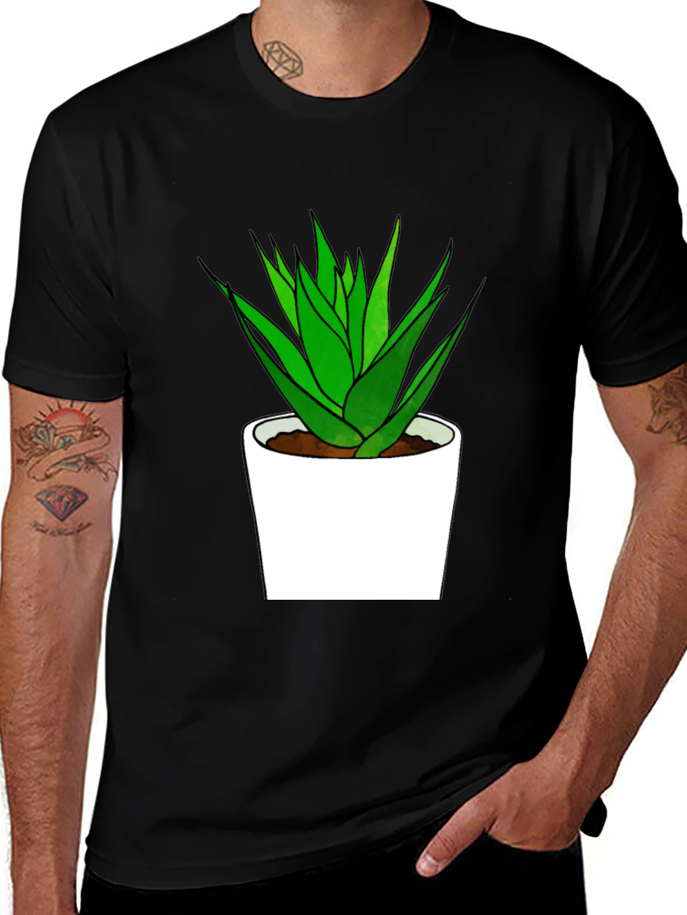 Variant 10 of Aloe Plant Graphic Tee - Black Cotton T-Shirt