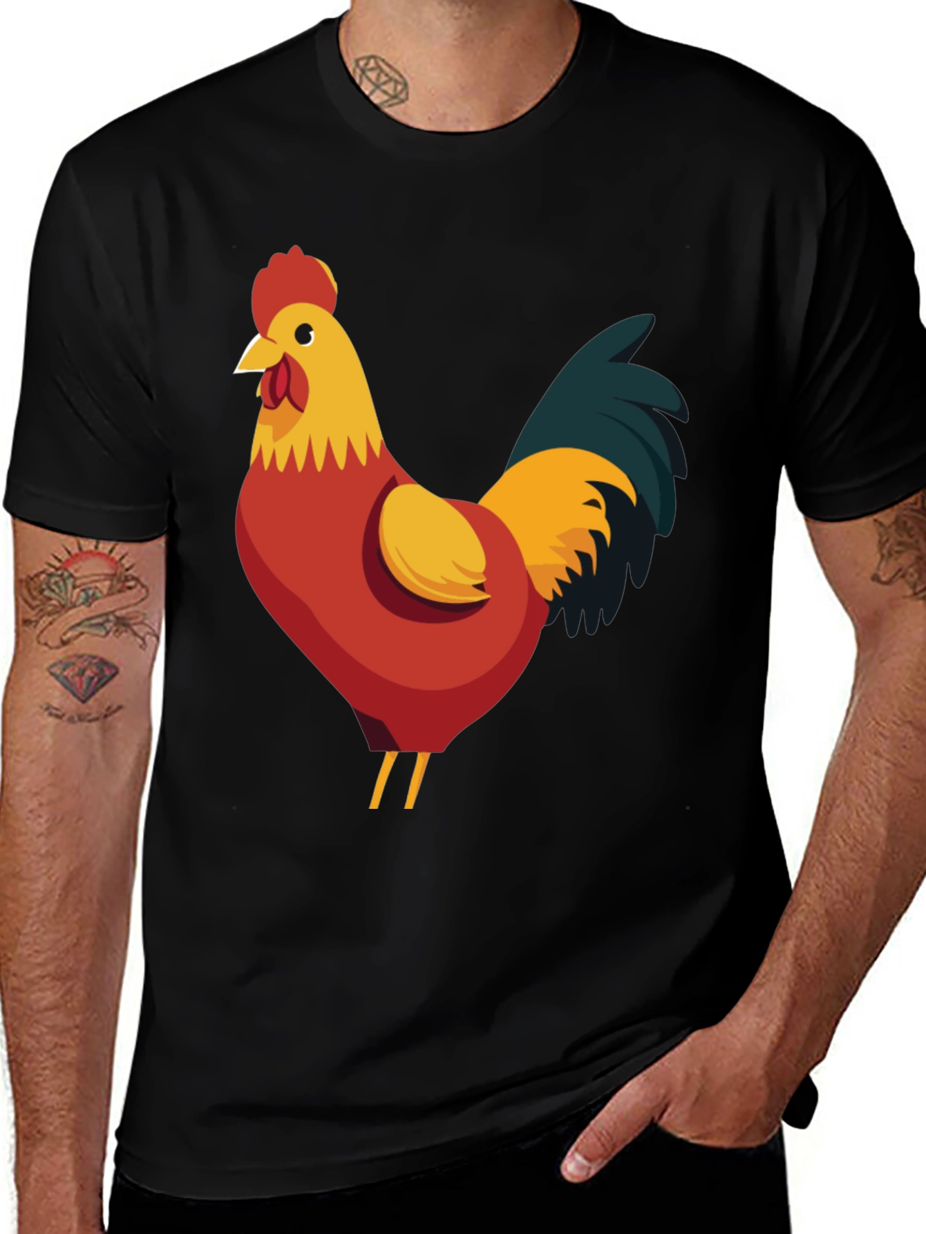 Variant 5 of Rooster Graphic Tee - Black Cotton T-Shirt