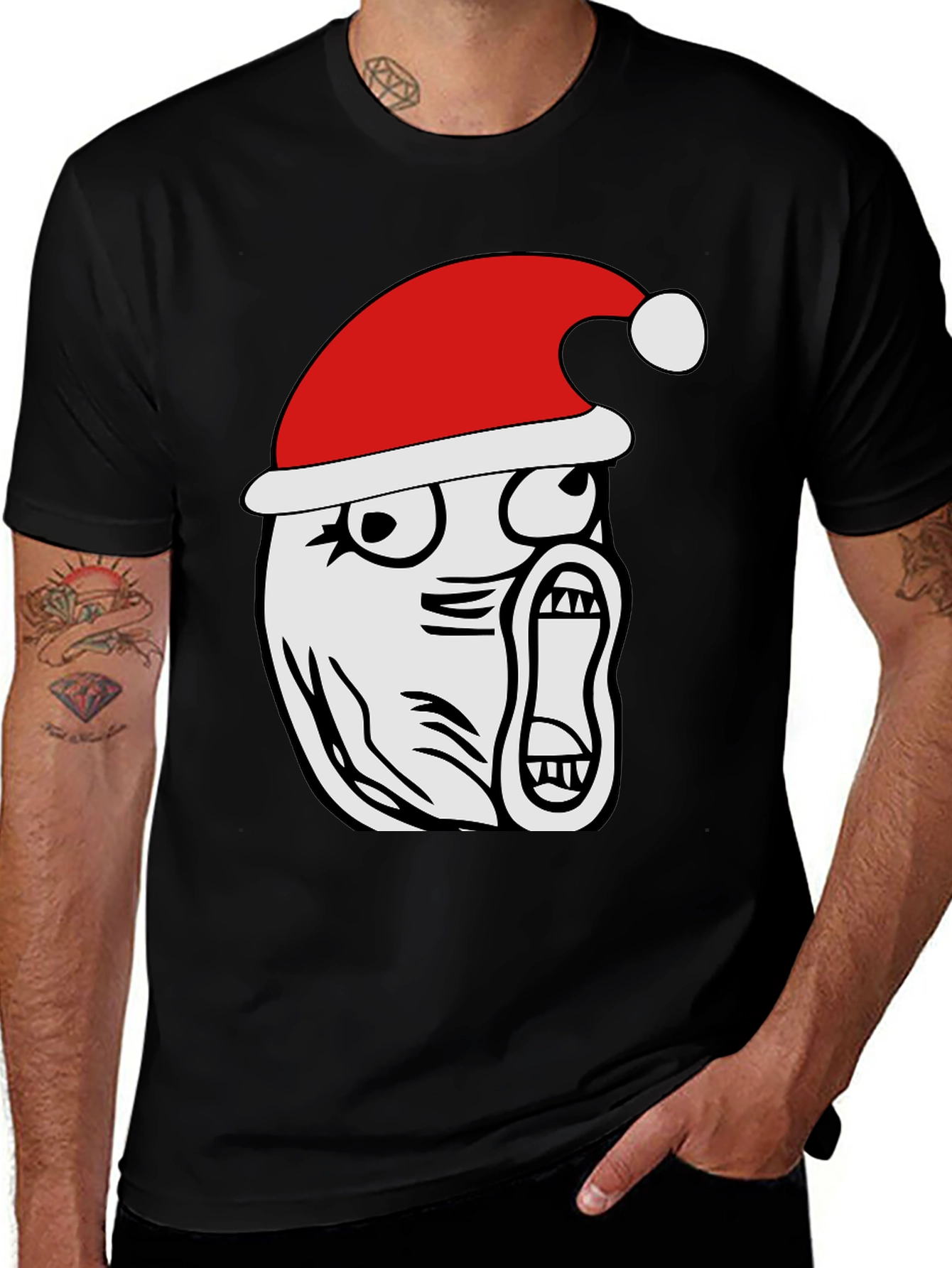 Christmas Rage Face Black T-Shirt