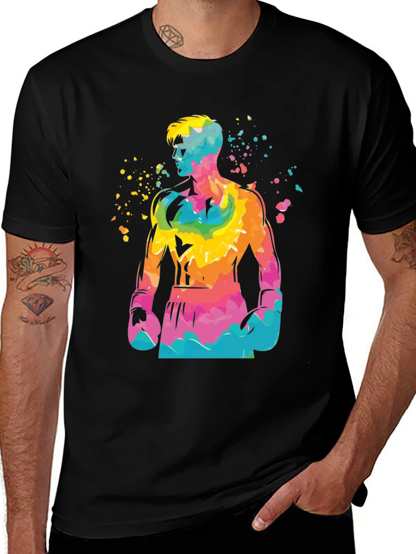 Variant 7 of Vibrant Boxer Graphic Tee - Stylish Men's Black T-Shirt
