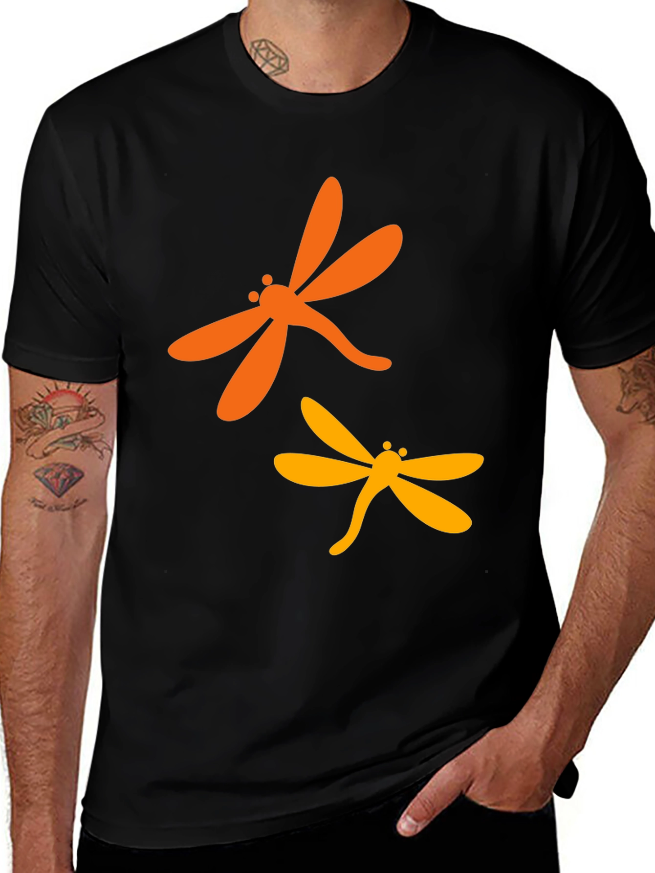 Dragonfly Graphic Tee - Black Cotton Casual