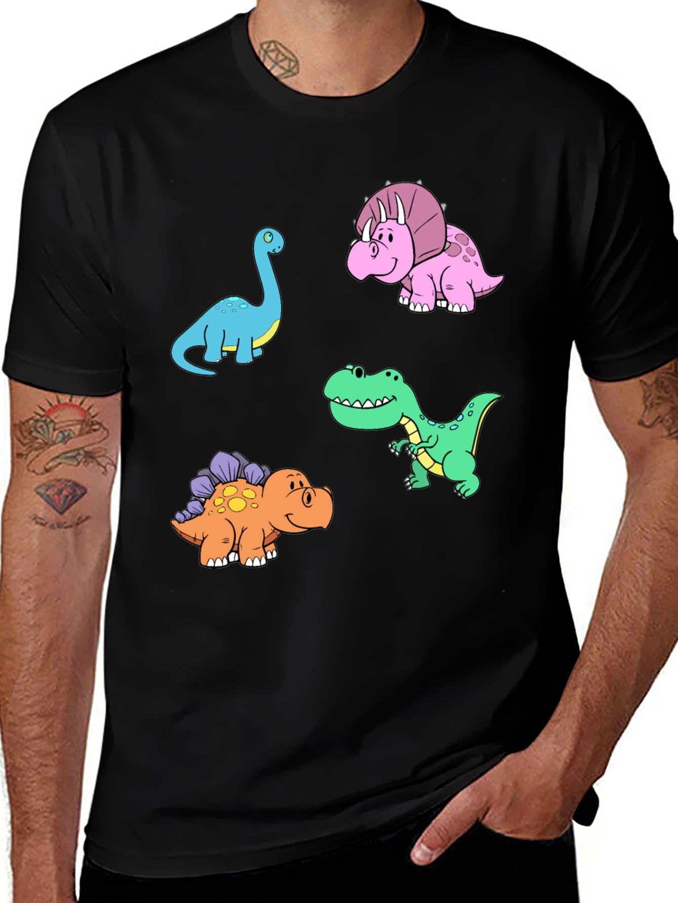 Variant 19 of Dinosaur Cartoon Print Black T-Shirt
