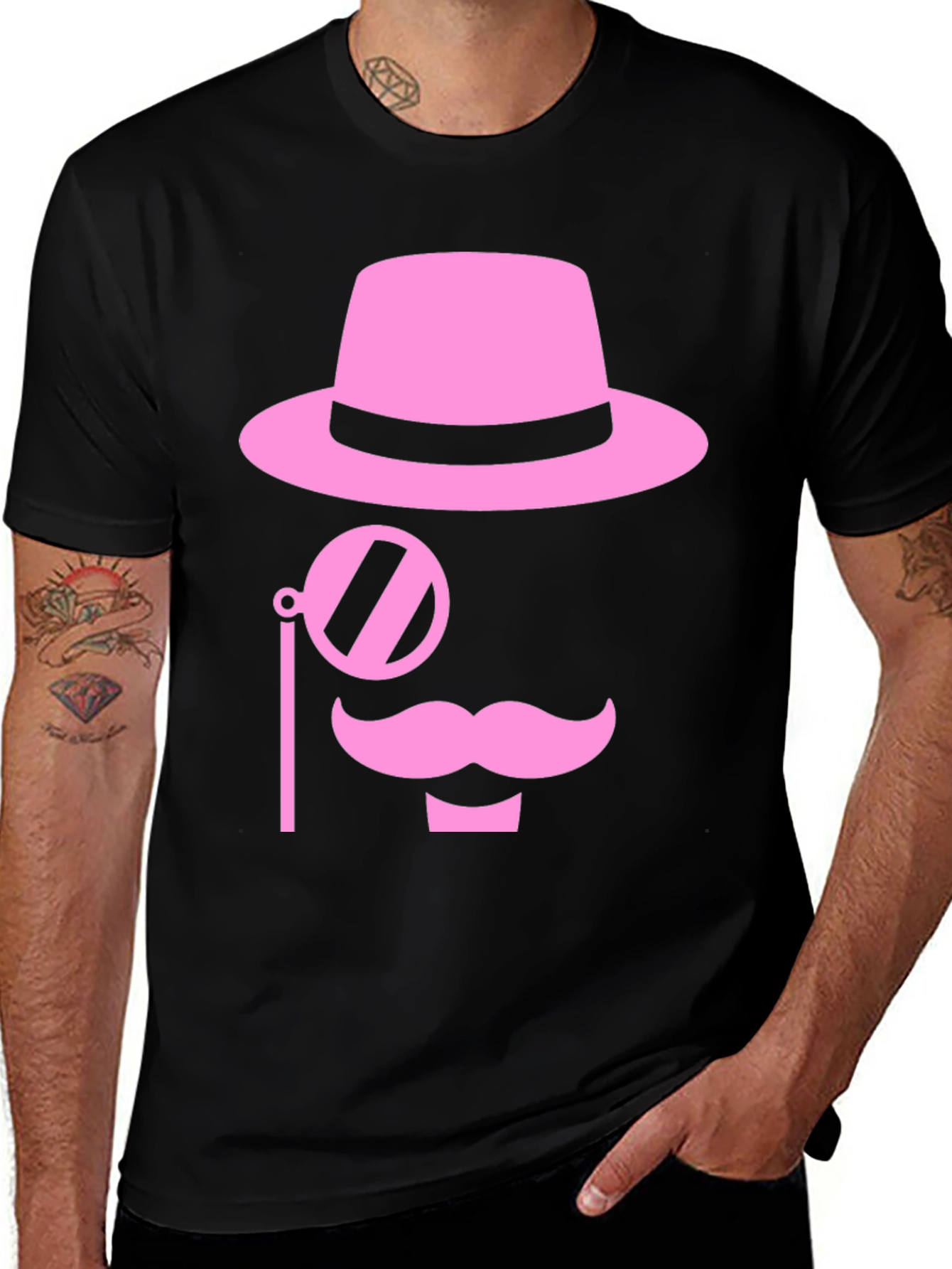 Variant 28 of Pink Mustache Hat Monocle Black T-Shirt