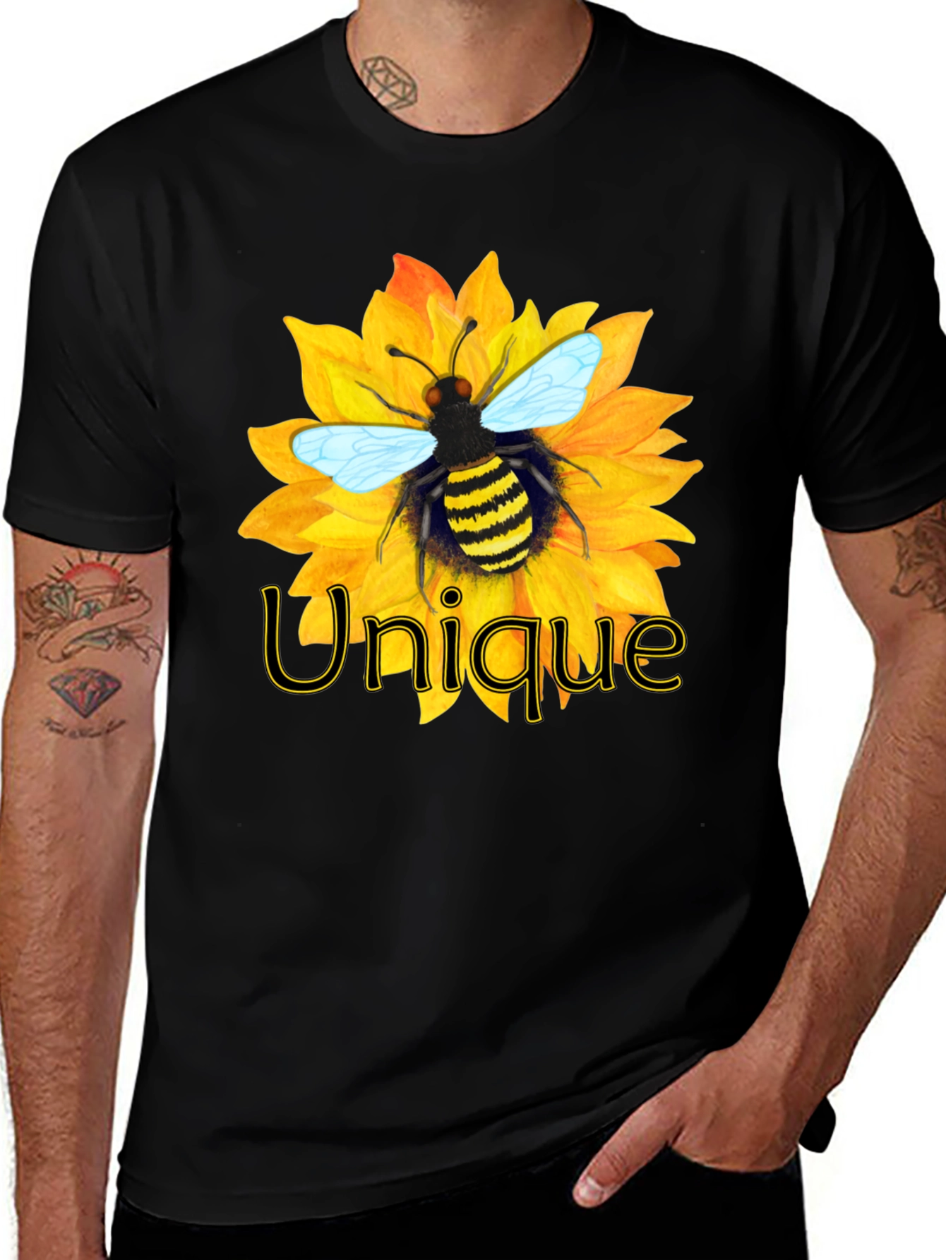 Variant 16 of Unique Bee on Sunflower Graphic Tee