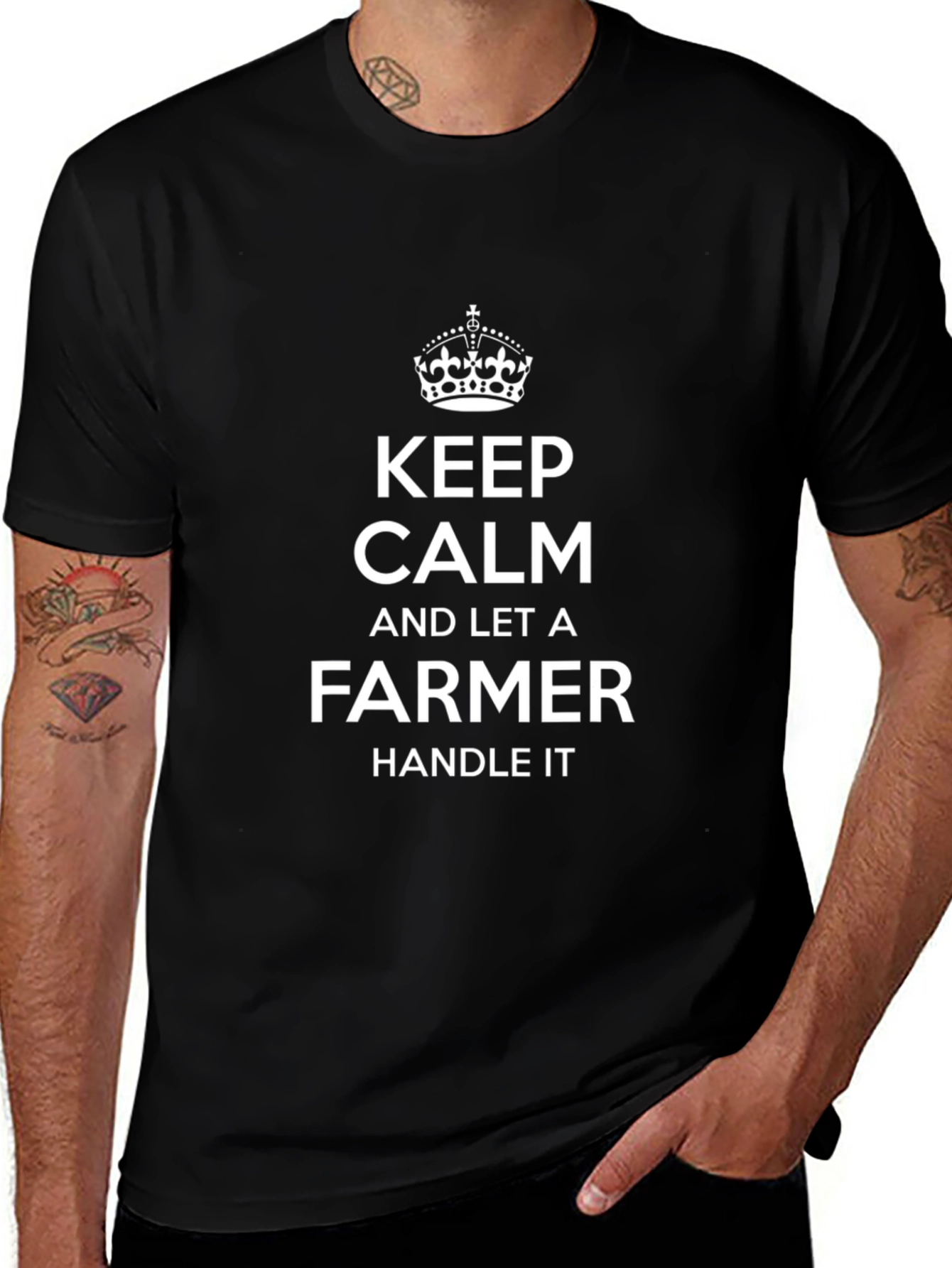Variant 21 of Keep Calm Farmer Graphic Tee - Black Cotton T-Shirt