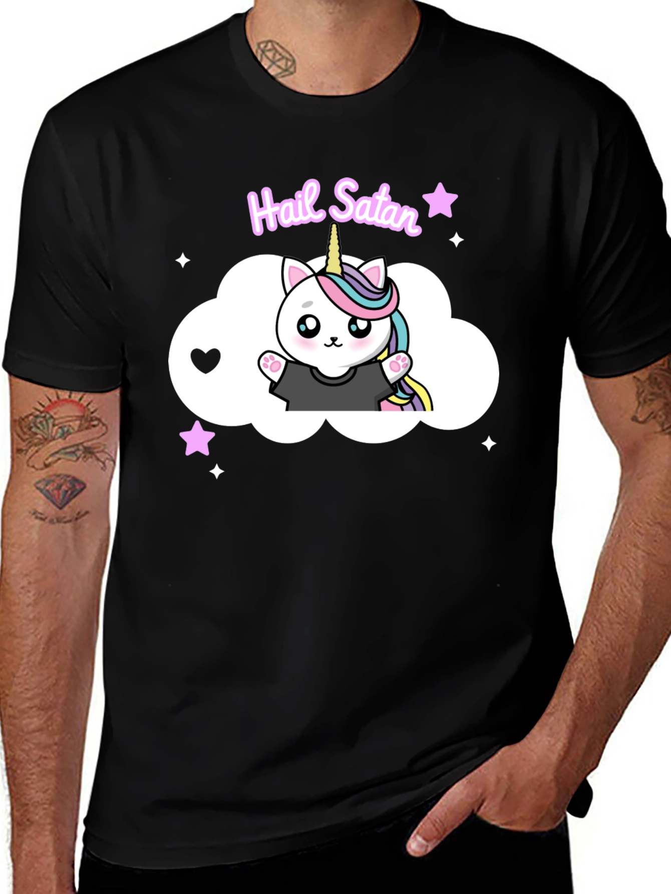 Variant 13 of Hail Satan Unicorn Cat Black T-Shirt